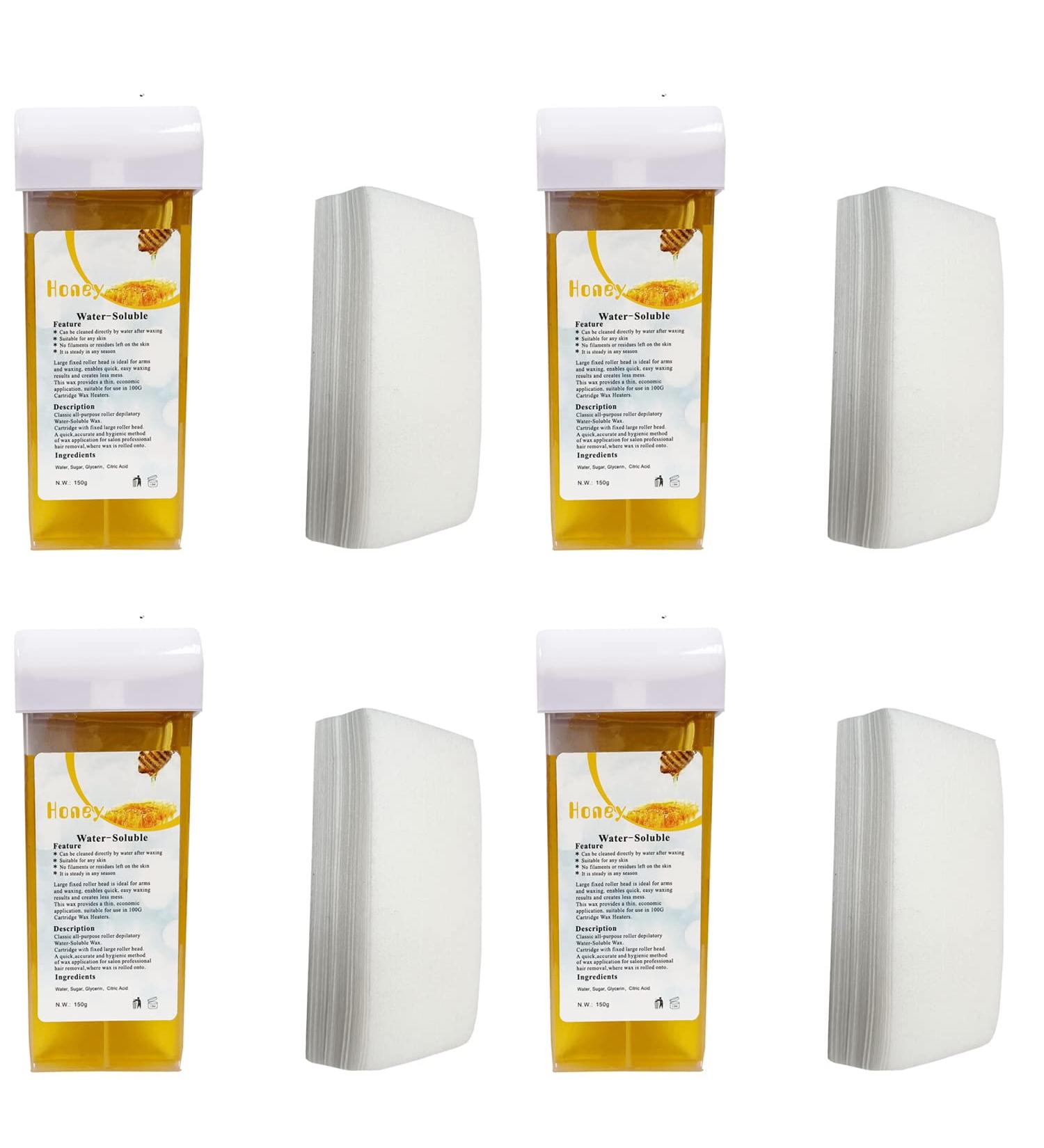 4 Honey Wax Cartridges & 200 Paper Wax Strips Set | Gentle Hair Removal & Depilation | 100ml Sugar Wax Rolls for Soft Skin - Buy Online on GoSupps.com