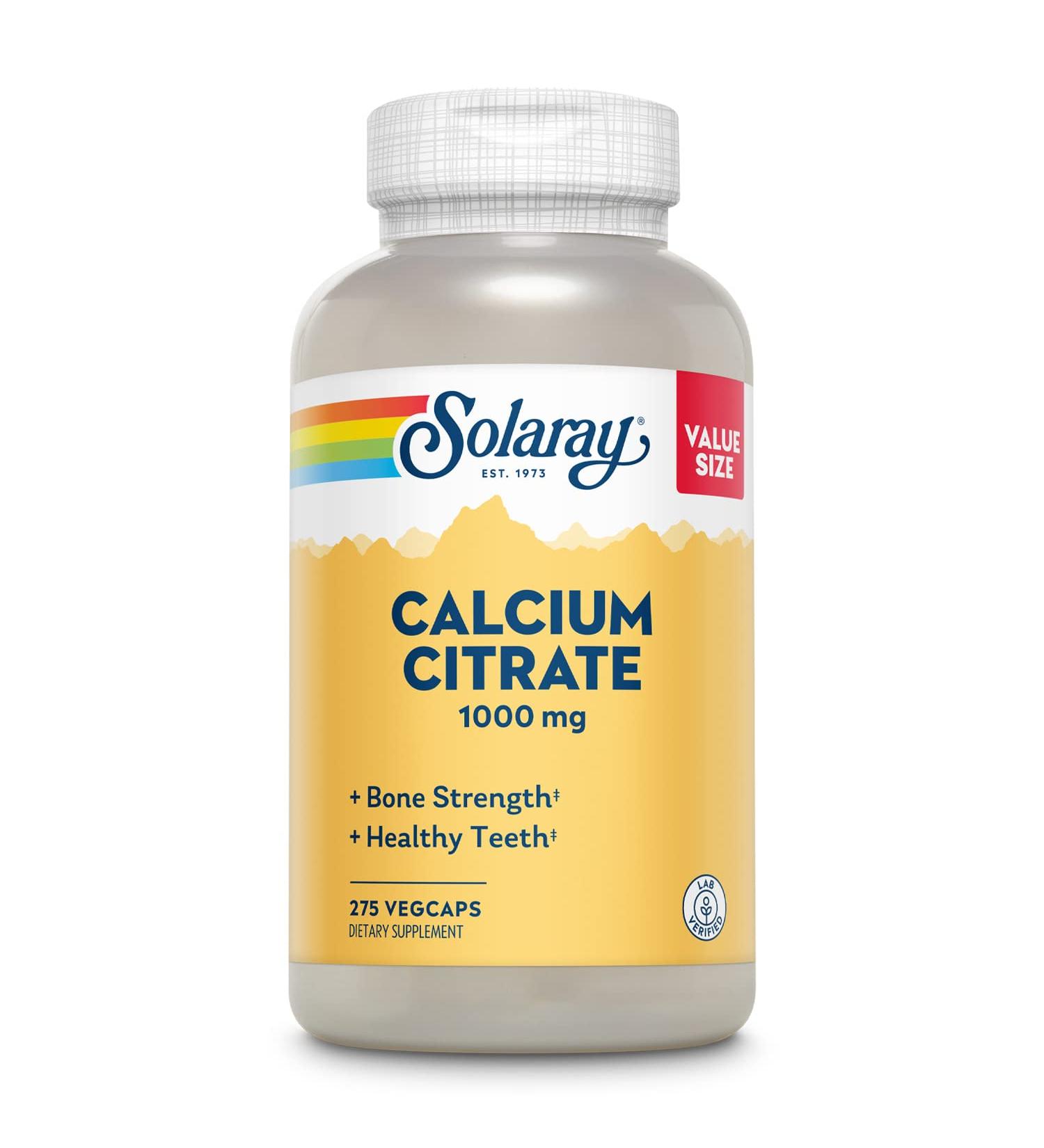 Solaray Calcium Citrate 1000mg | Chelated Bone Strength Supplement | Supports Teeth, Nerve, Muscle & Heart Health | Easy to Digest | Vegan | 275 Count - 60-Day Guarantee - Buy Online on GoSupps.com