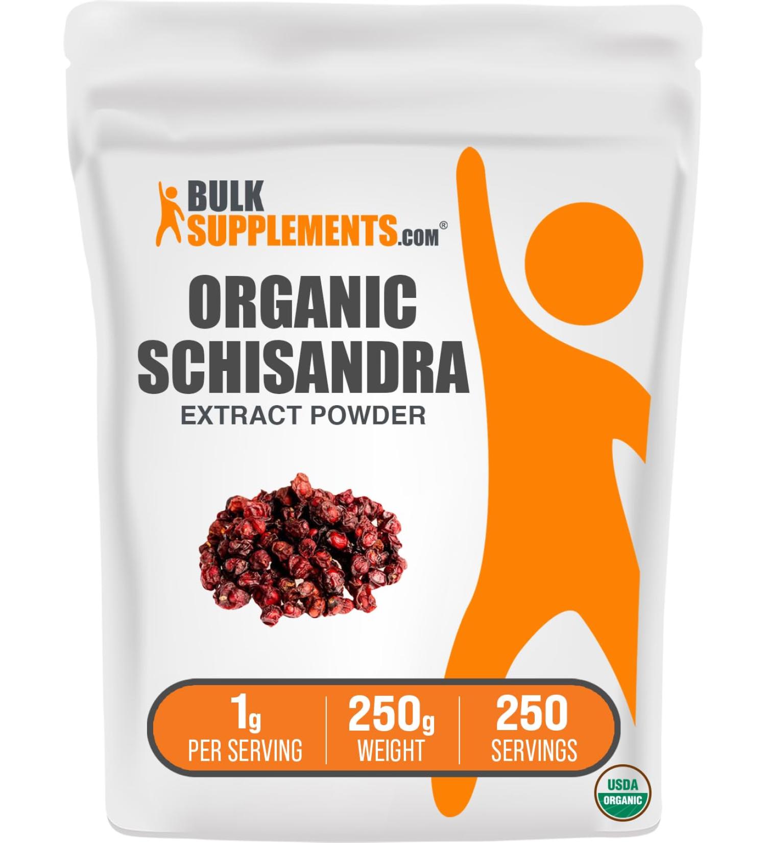 BulkSupplements Organic Schisandra Extract Powder - 1000mg Schisandra Supplement - Gluten Free Herbal Supplement - 250g (8.8 oz) - International Shipping Available - Buy Online on GoSupps.com