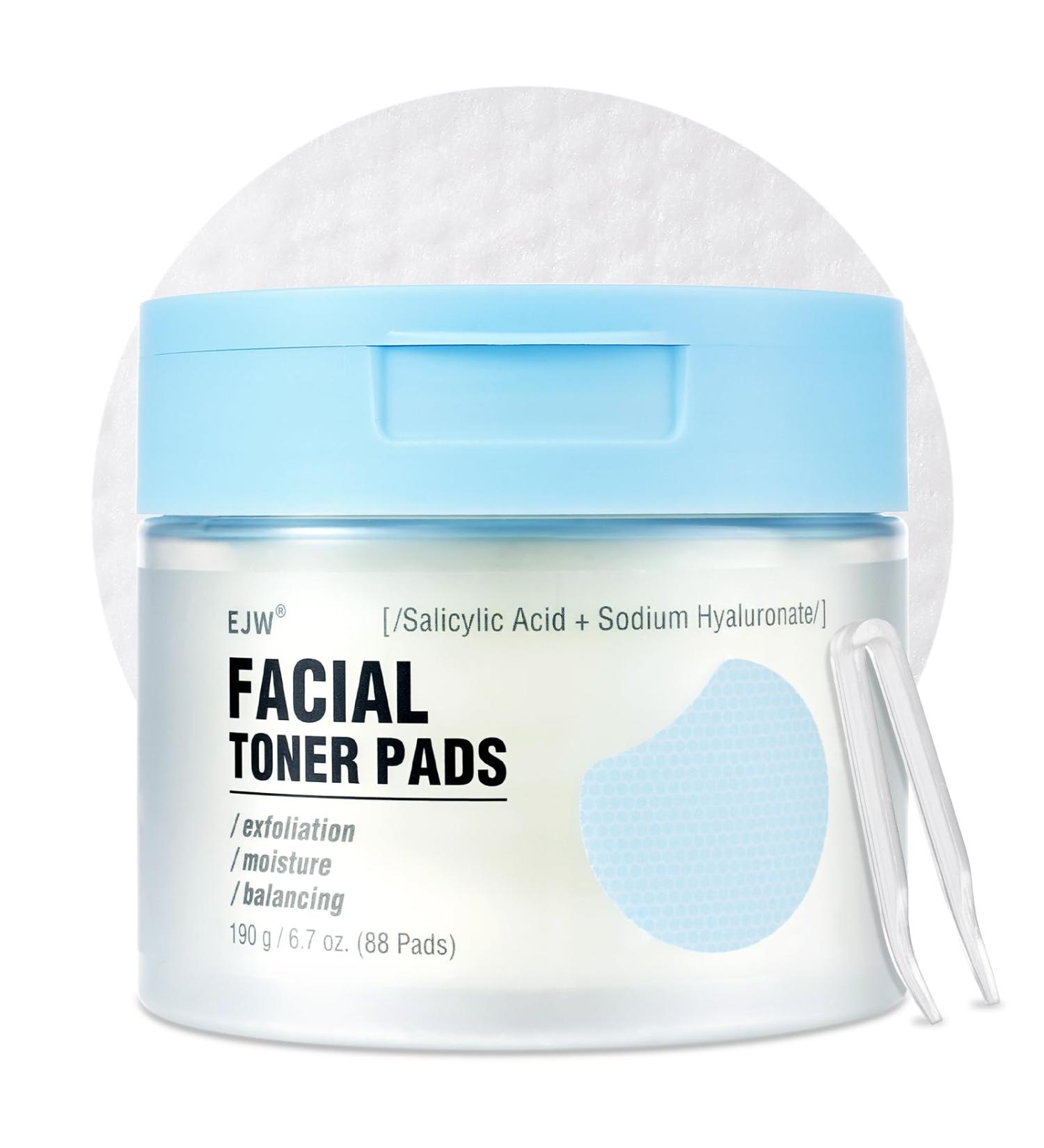 Exfoliating Toner Pads 88 Count - 1% Salicylic Acid (BHA) + Sodium Hyaluronate - Gentle Daily Pads for Acne & Blackheads Pore Refining for Sensitive & Oily Skin - Buy Online on GoSupps.com