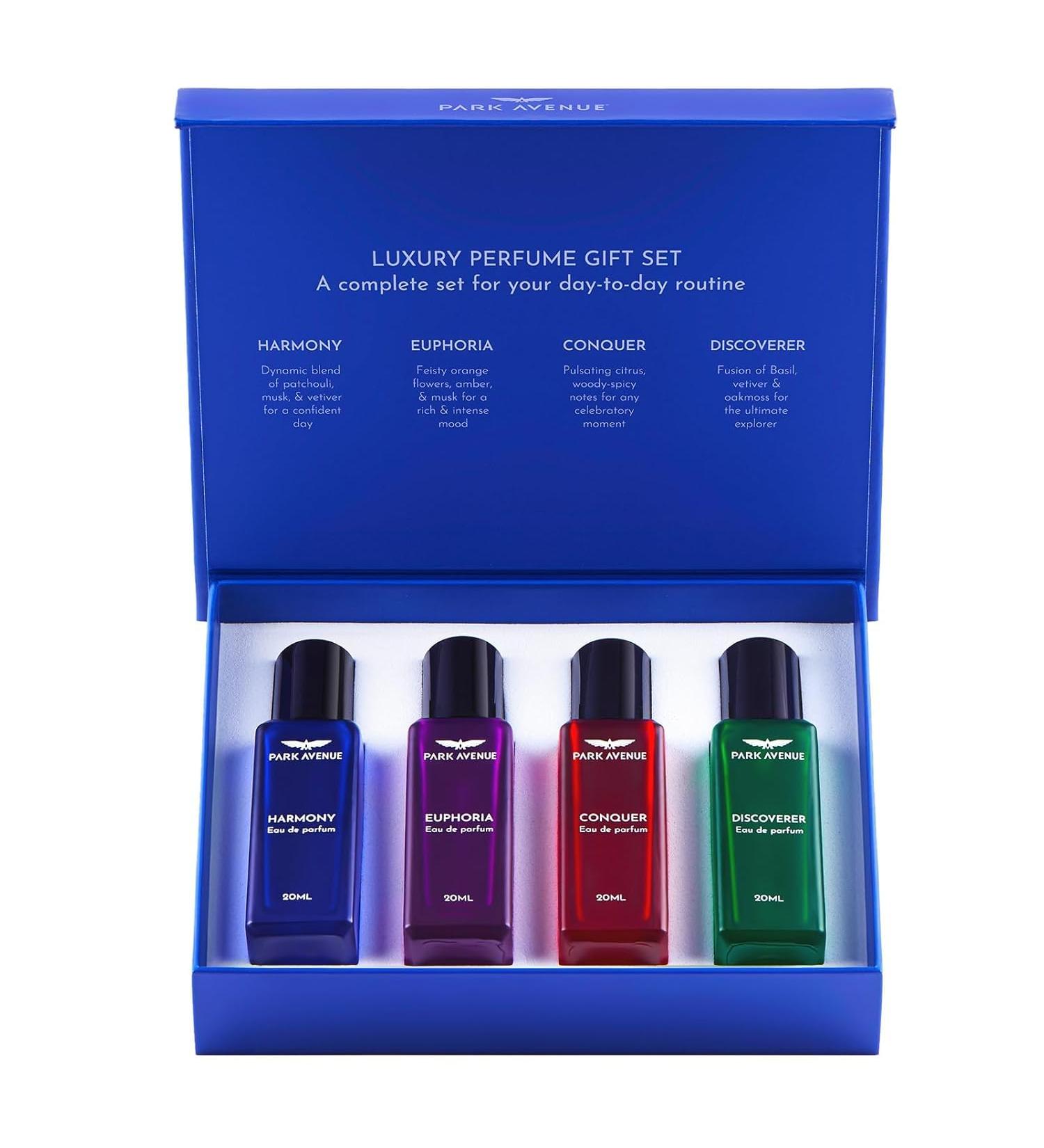 Park-Avenue Luxury Perfume Gift Set for Men 4x20 ml | Euphoria Conquer Harmony & Discoverer Perfume | Eau De Parfum | Premium Luxury Perfume for Corporate Man | Perfume for men Long Lasting Smell - Buy Online on GoSupps.com