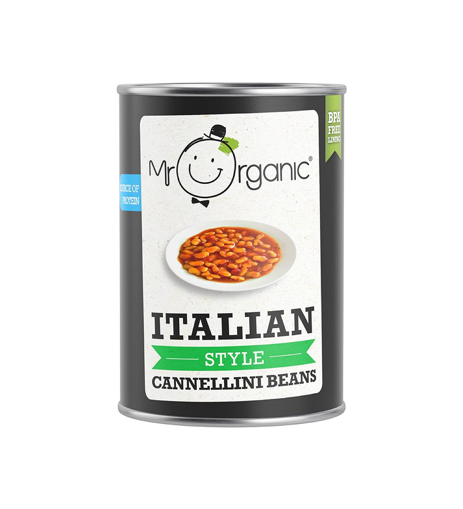 Mr Organic Italian Style Cannellini Beans - Italian Inspired Flavours - High Fibre - Vegan-Friendly - Creamy and Delicious - Ideal for Soups Salads and Stews - Pack of 12 - Buy Online on GoSupps.com