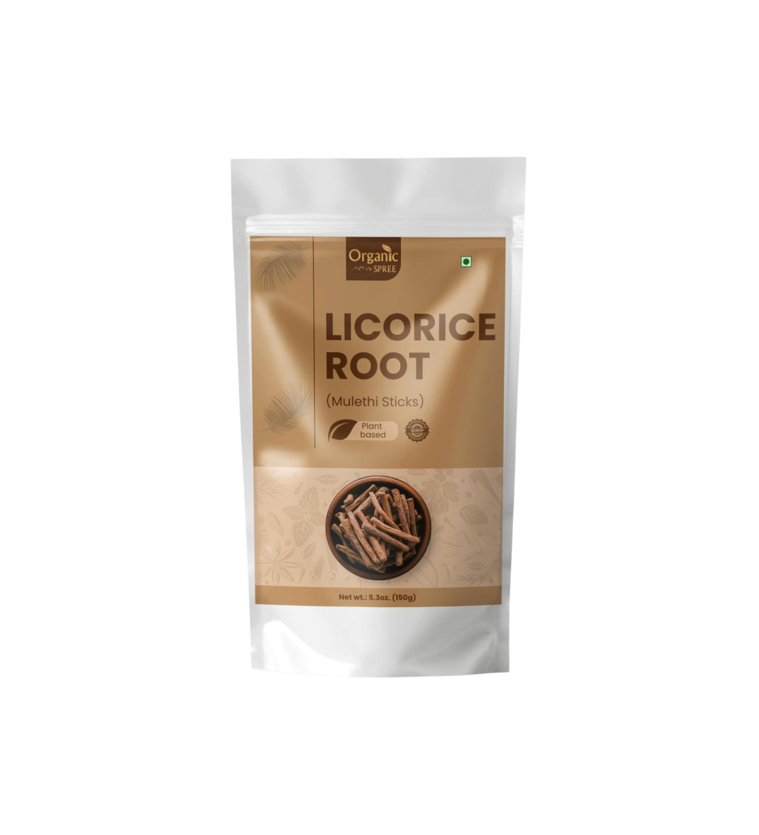 Organic Spree Licorice Root (Mulethi Sticks) | Glycyrrhiza glabra Yashtimadhu | 5.3 oz (150 gm) | Herbal Support for Clear Voice Smooth Digestion & Daily Wellness* | GMP Certified 150gm - Pack of 1 - Buy Online on GoSupps.com