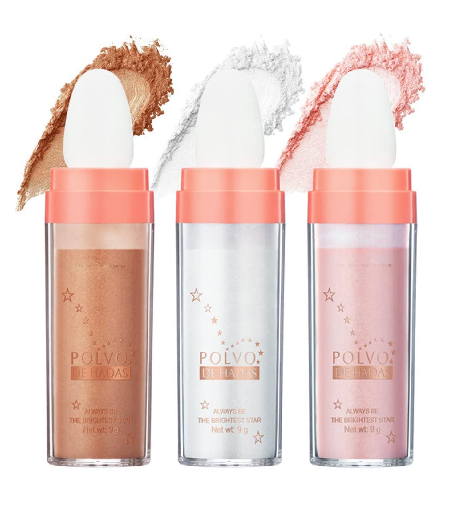 Polvo De Hadas Highlighter Stick Shimmering Body Glitter & Contouring Powder | Puff Fairy Stick & Loose Powder for Radiant Skin (0.32 oz - Buy Online on GoSupps.com