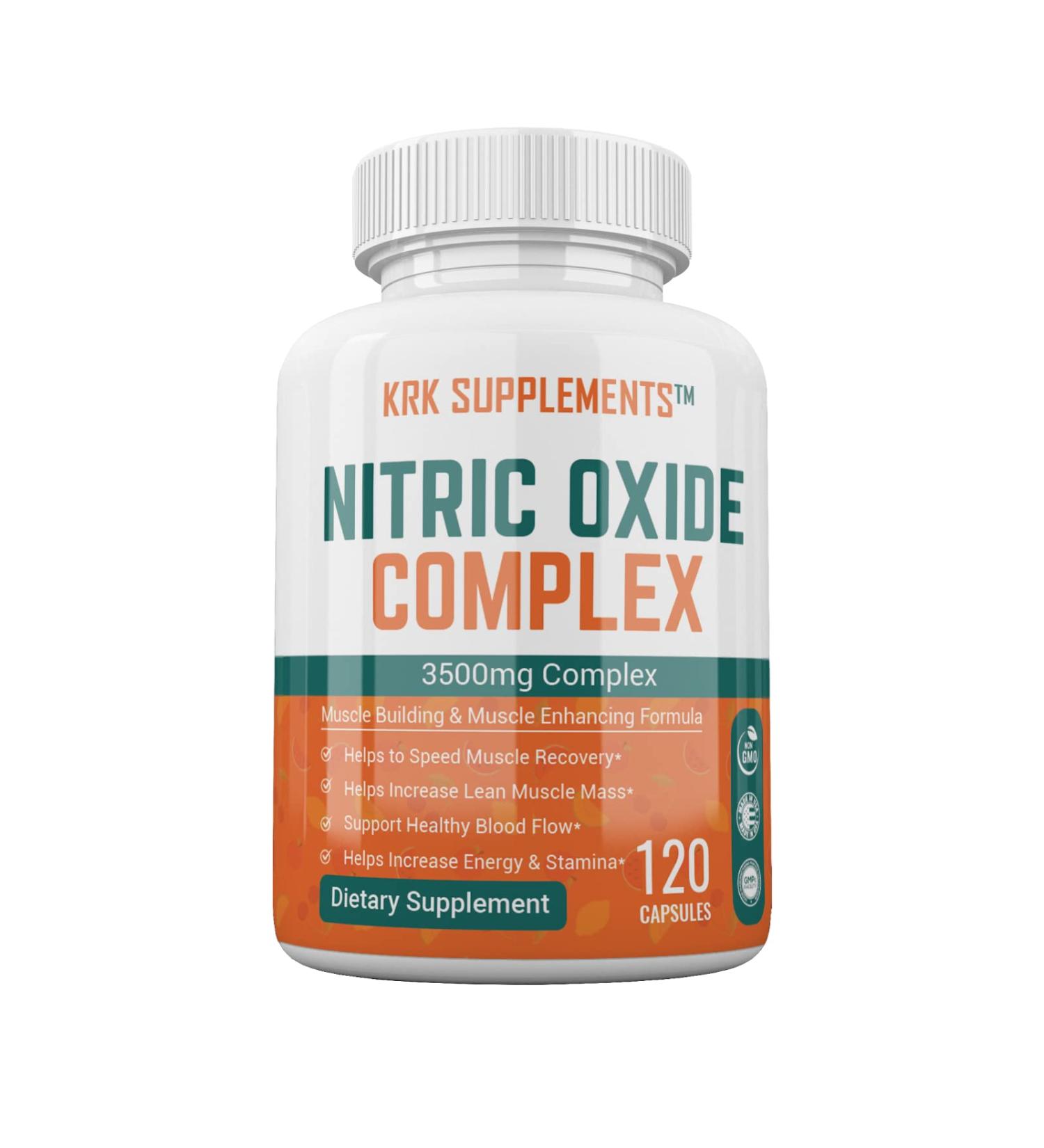 Nitric Oxide Complex 3500mg | L-Arginine HCL, AAKG, AKG, Citrulline Malate | 120 Capsules by KRK Supplements - Buy Online on GoSupps.com