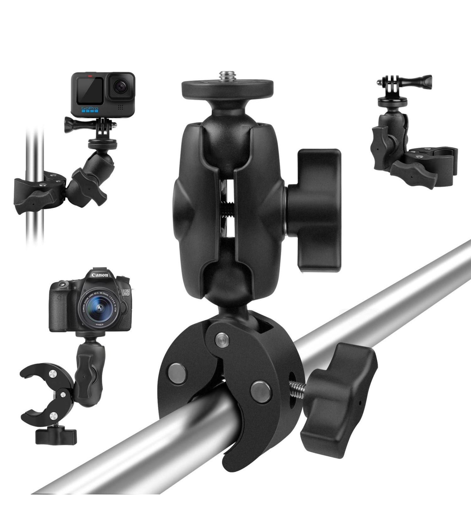 Taisioner Super Camera Clamp Mount with Double Socket Arm and 1/4 -20 Ball Head Adapter for GoPro, AKASO, DJI Action, Insta360, DSLR - Ideal for Digital Camera, Monitor, LED Lights, Ronin-M, Ronin MX, Freefly MOVI - Buy Online on GoSupps.com