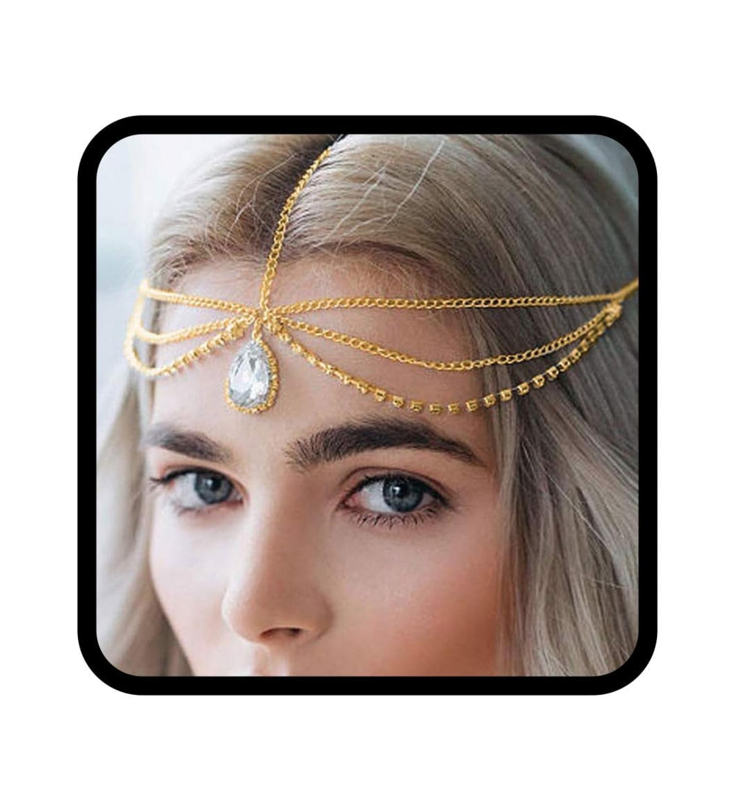 Runmi Rhinestone Head Chain - Layered Bridal Headpiece & Gold Crystal Hairpiece for Brides & Bridesmaids | Festival Hair Accessories - Buy Online on GoSupps.com