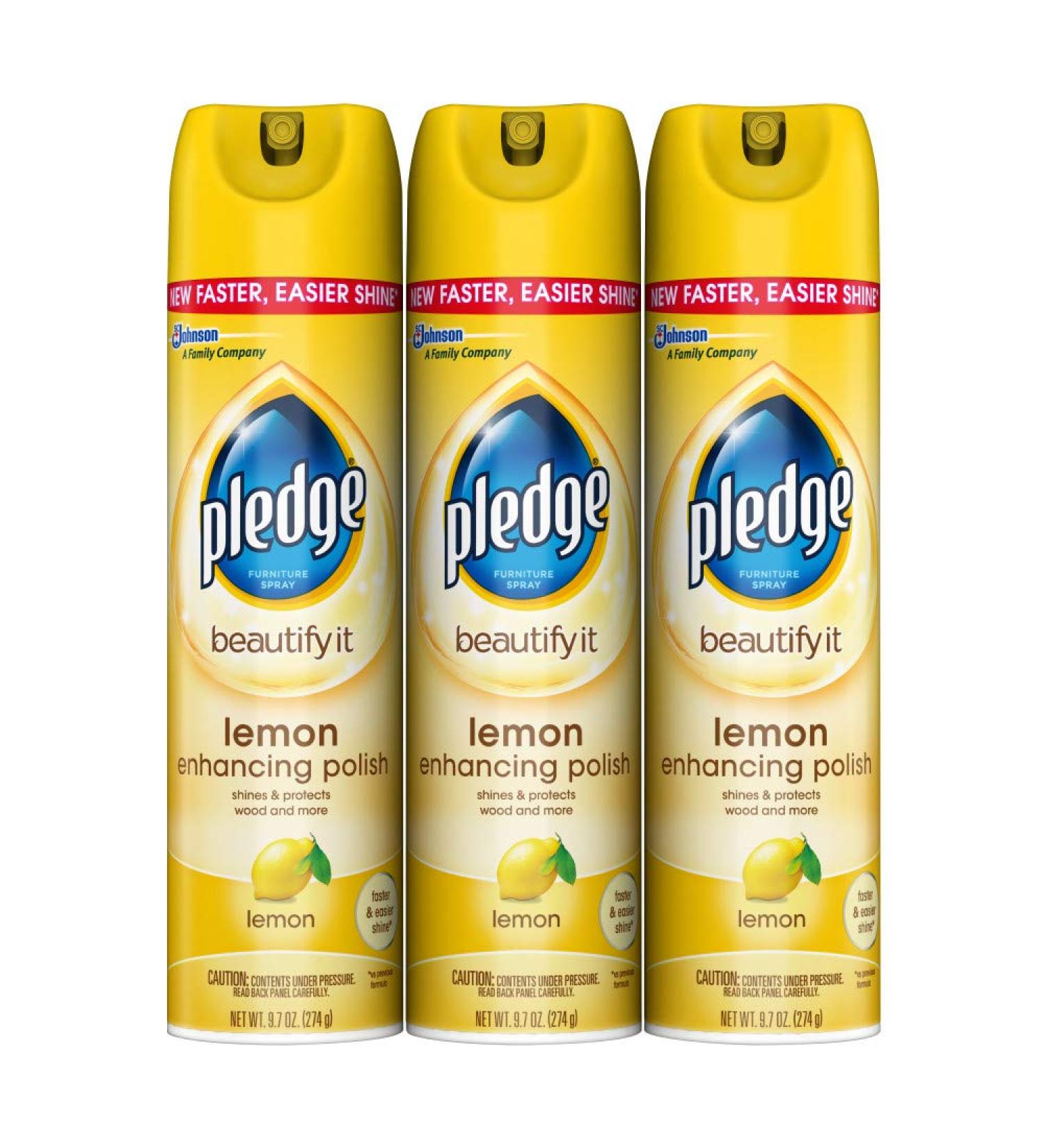 Pledge Multi-Surface Furniture Polish Spray - Lemon Scented - 9.7 oz (Pack of 3) - Works on Wood, Granite, and Leather - Shines and Protects - Buy Online on GoSupps.com