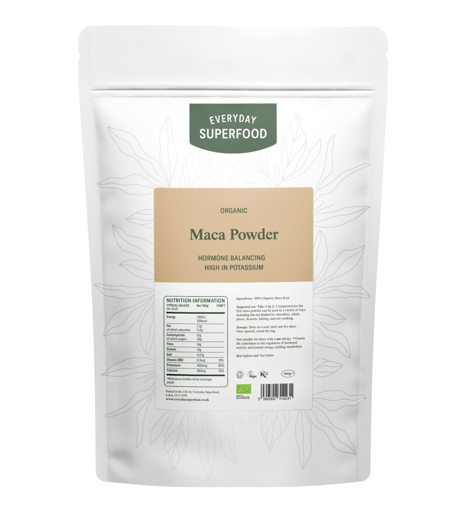 Organic Maca Root Powder 400g - Certified Organic, Vegan & Kosher - Perfect for Acai & Maqui Blend - 400.00g (Pack of 1) - Buy Online on GoSupps.com
