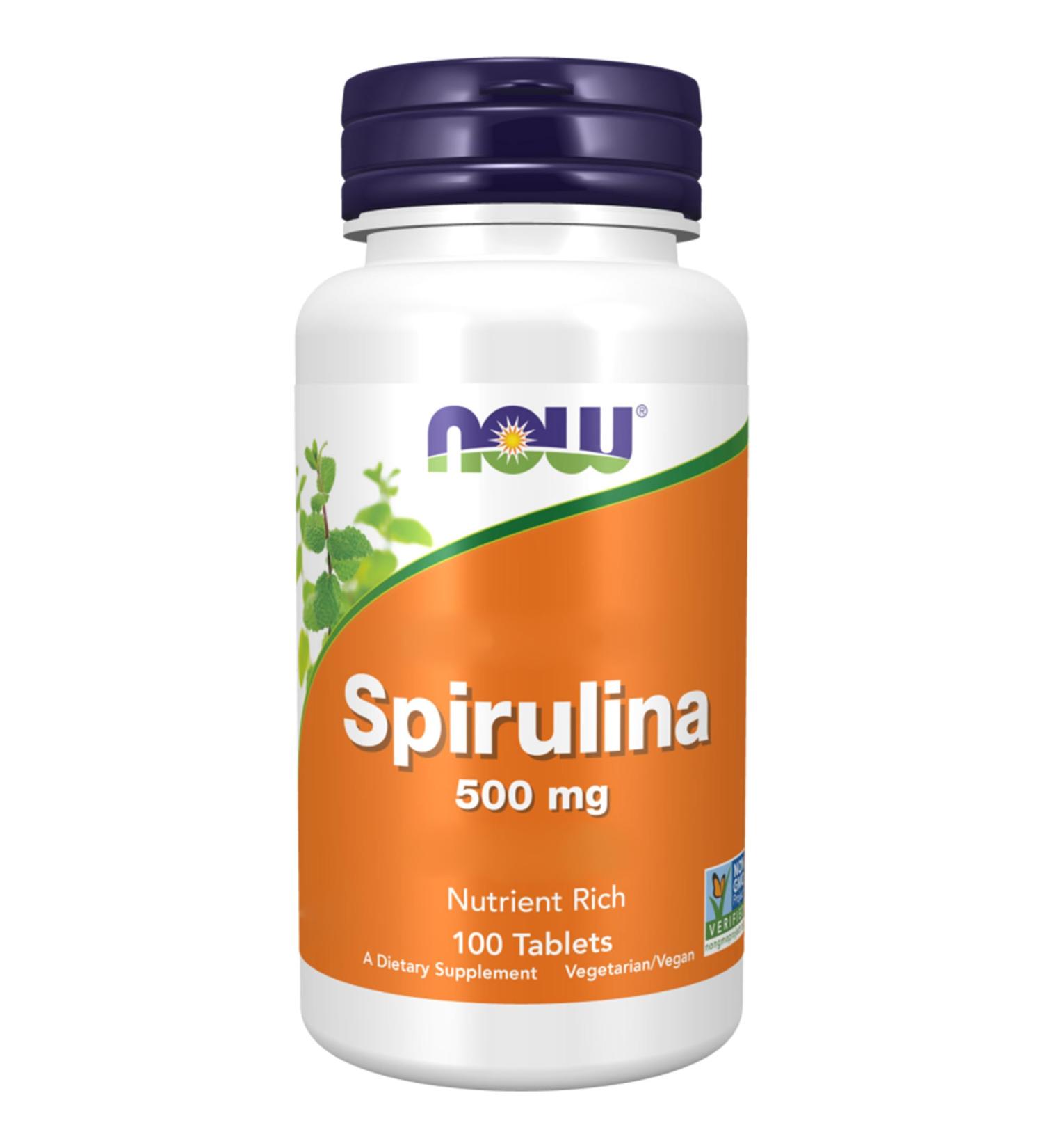 Now Foods Spirulina 500mg 100 Vegan Tablets Lab Tested Soy Free Gluten Free Vegetarian Non-GMO - Buy Online on GoSupps.com