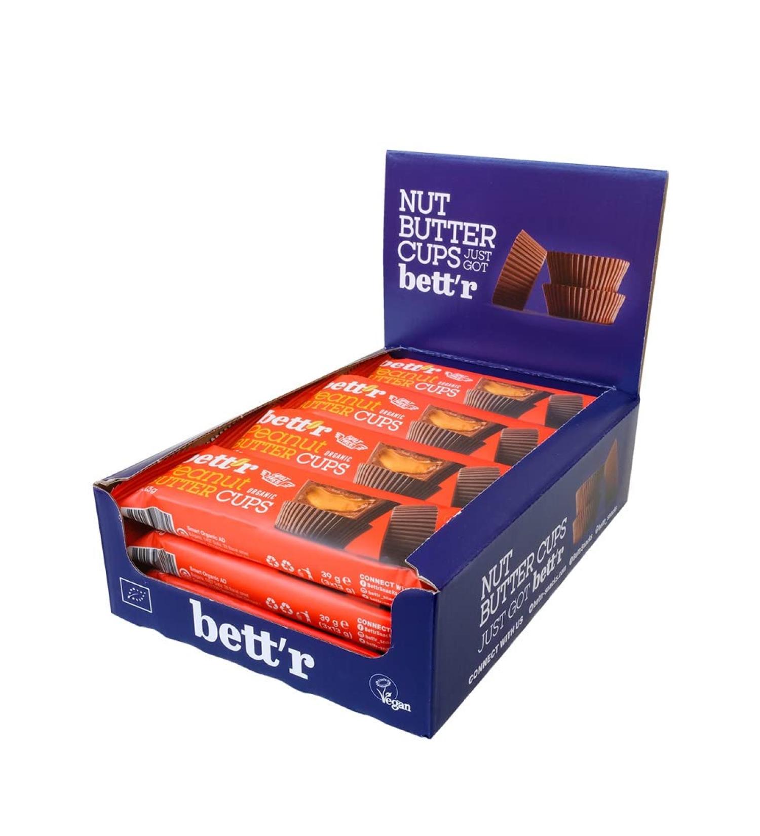 Bett r Bio Peanut Butter Cups. 100% Vegan Gluten free and Lactose free - 12 x 39 g Bett'r Bio Peanut Butter Cups - Buy Online on GoSupps.com