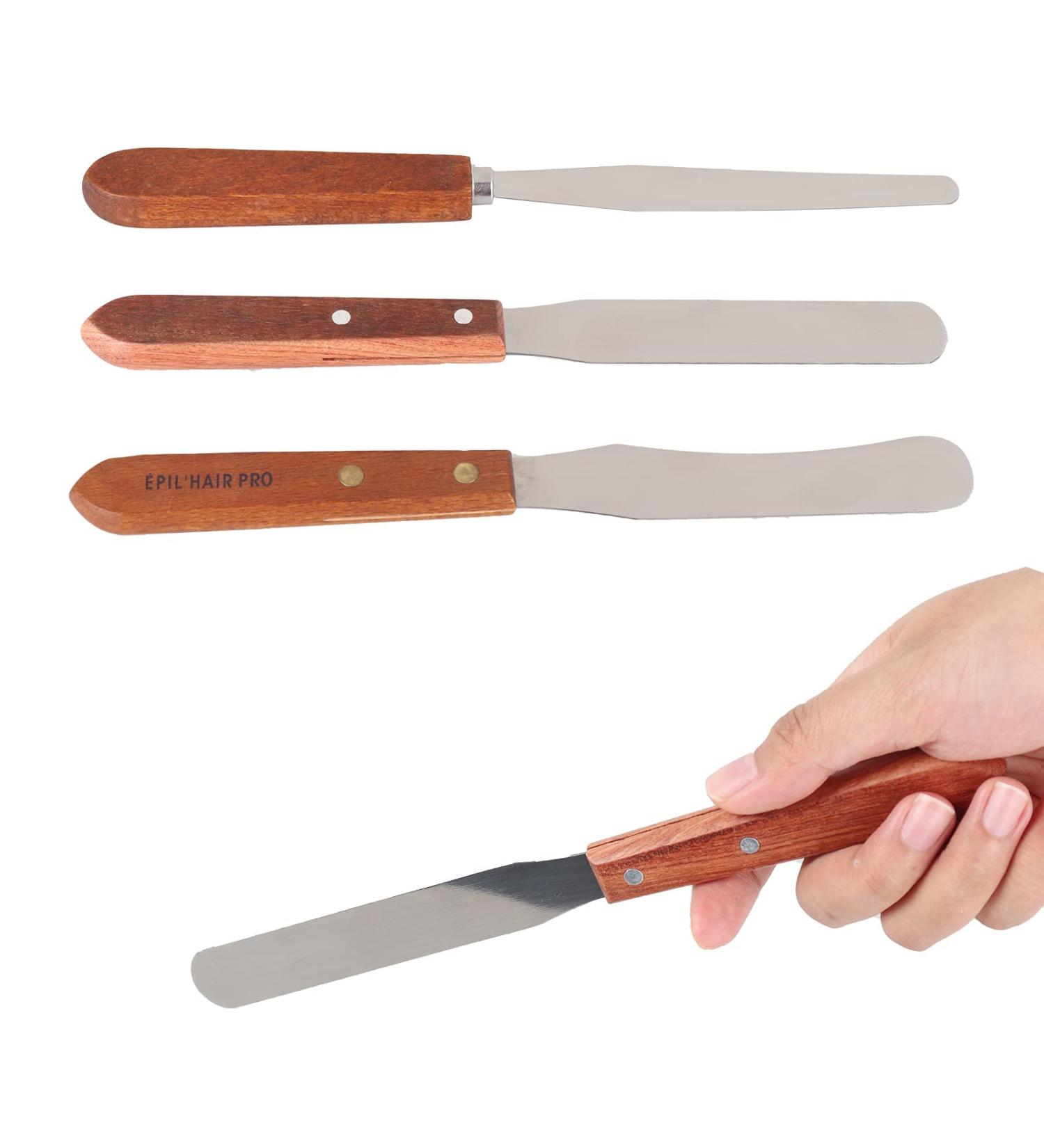 V+trys 3PCS Stainless Steel Wax Spatulas with Wooden Handle for Body Hair and Eyebrow Removal - Buy Online on GoSupps.com