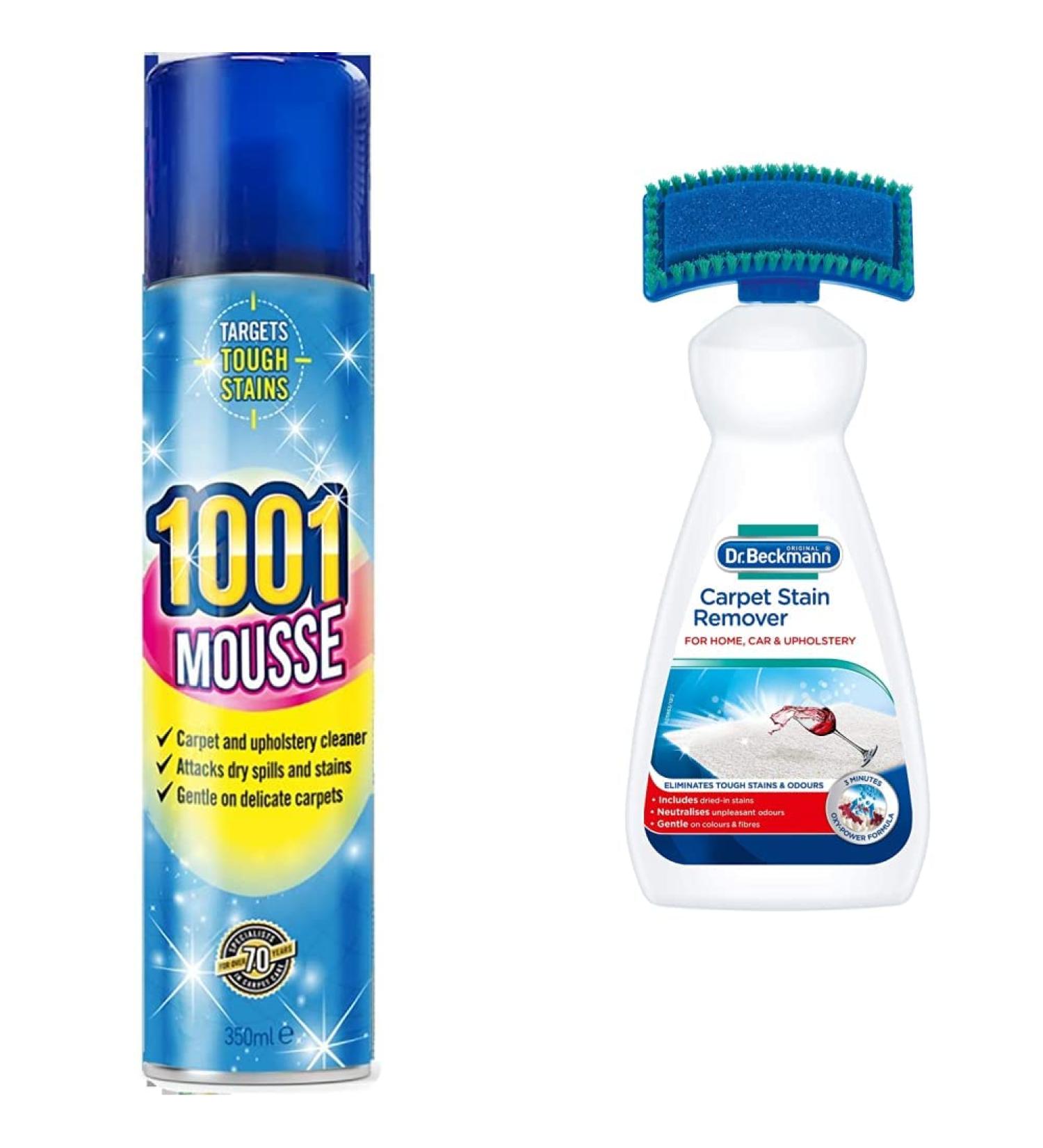 1001 Mousse Carpet and Upholstery Cleaner Floral Scented Cleaner 350 ml & Dr. Beckmann Carpet Stain Remover | Removes new and dried-in stains | includes applicator brush - Buy Online on GoSupps.com