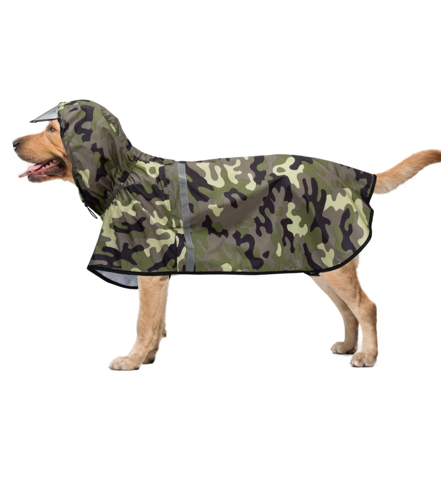 Docio Waterproof Dog Raincoat with Hood & Reflective Strip - Camouflage Green Jacket for Medium & Large Dogs (6XL) - Durable & Stylish Rain Jacket - Buy Online on GoSupps.com