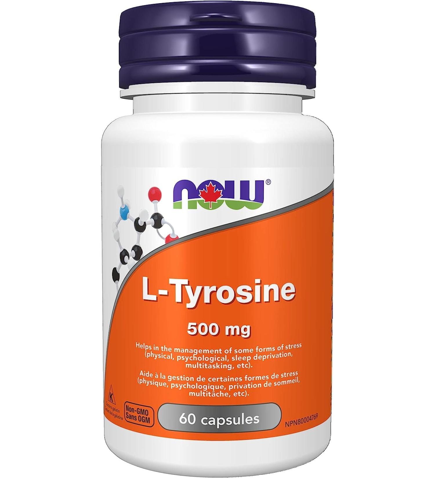 NOW L-tyrosine 500mg 60 Capsules - Buy Online on GoSupps.com
