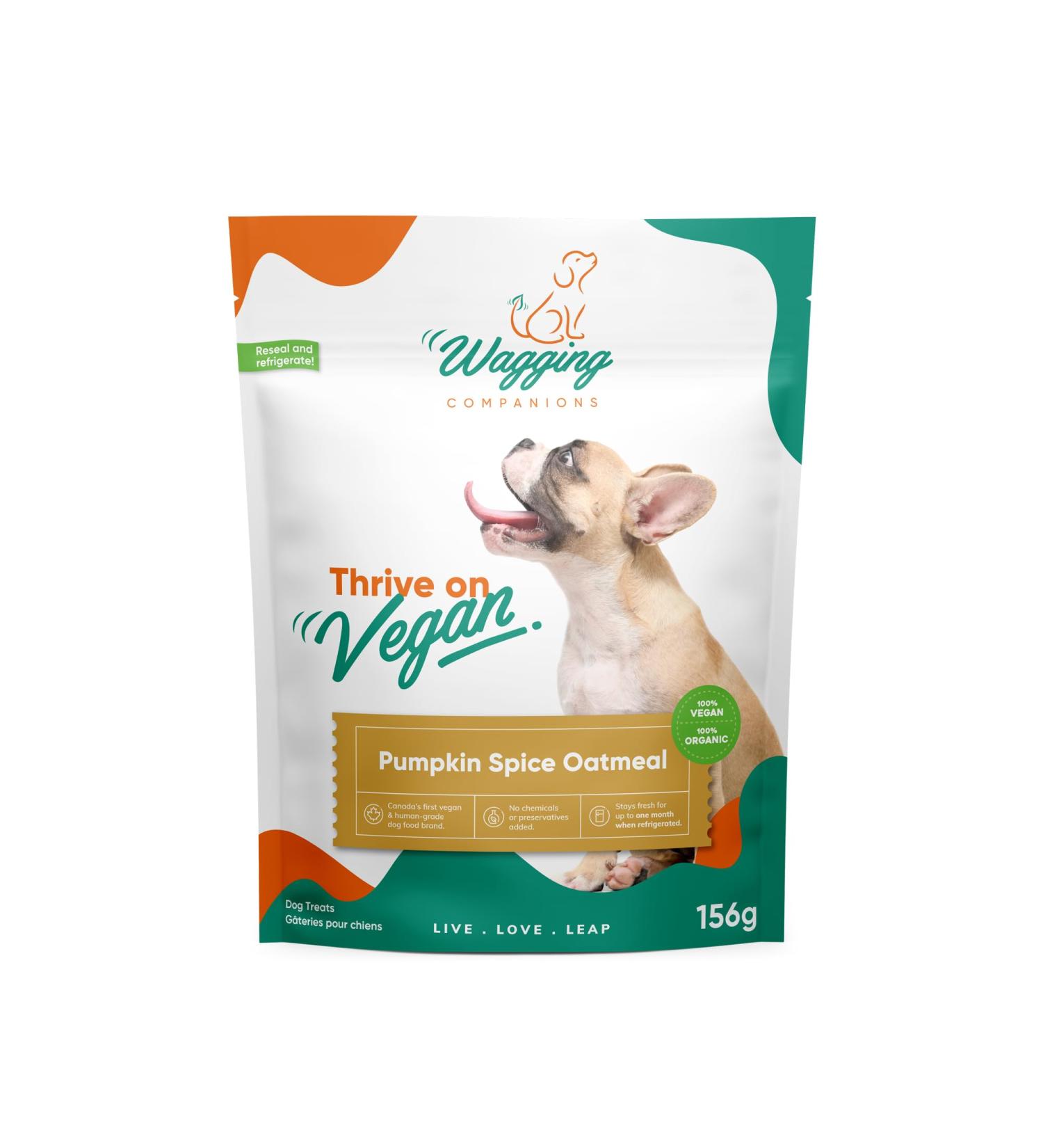 Wagging Companions Pumpkin Spice Oatmeal | Dog Treats | Plant-Based Human-Grade and Safe for All Dogs | Daily Greens for Dogs | Probiotic Prebiotic and Antioxidant | Bite Sized Biscuits - Buy Online on GoSupps.com