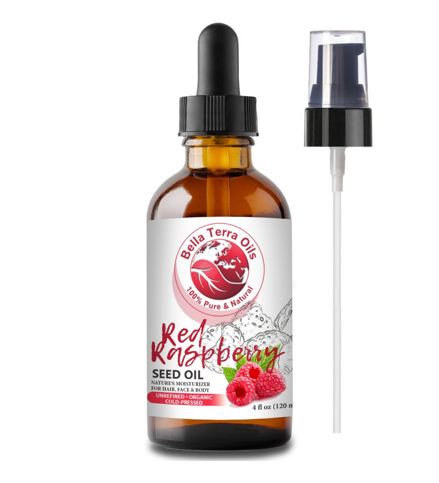 Organic Red Raspberry Seed Carrier Oil 4oz - Cold-Pressed, Unrefined, Non-Comedogenic - Bella Terra Oils - Natural Moisturizer for Sensitive Dry Skin - Chemical-Free - Buy Online on GoSupps.com
