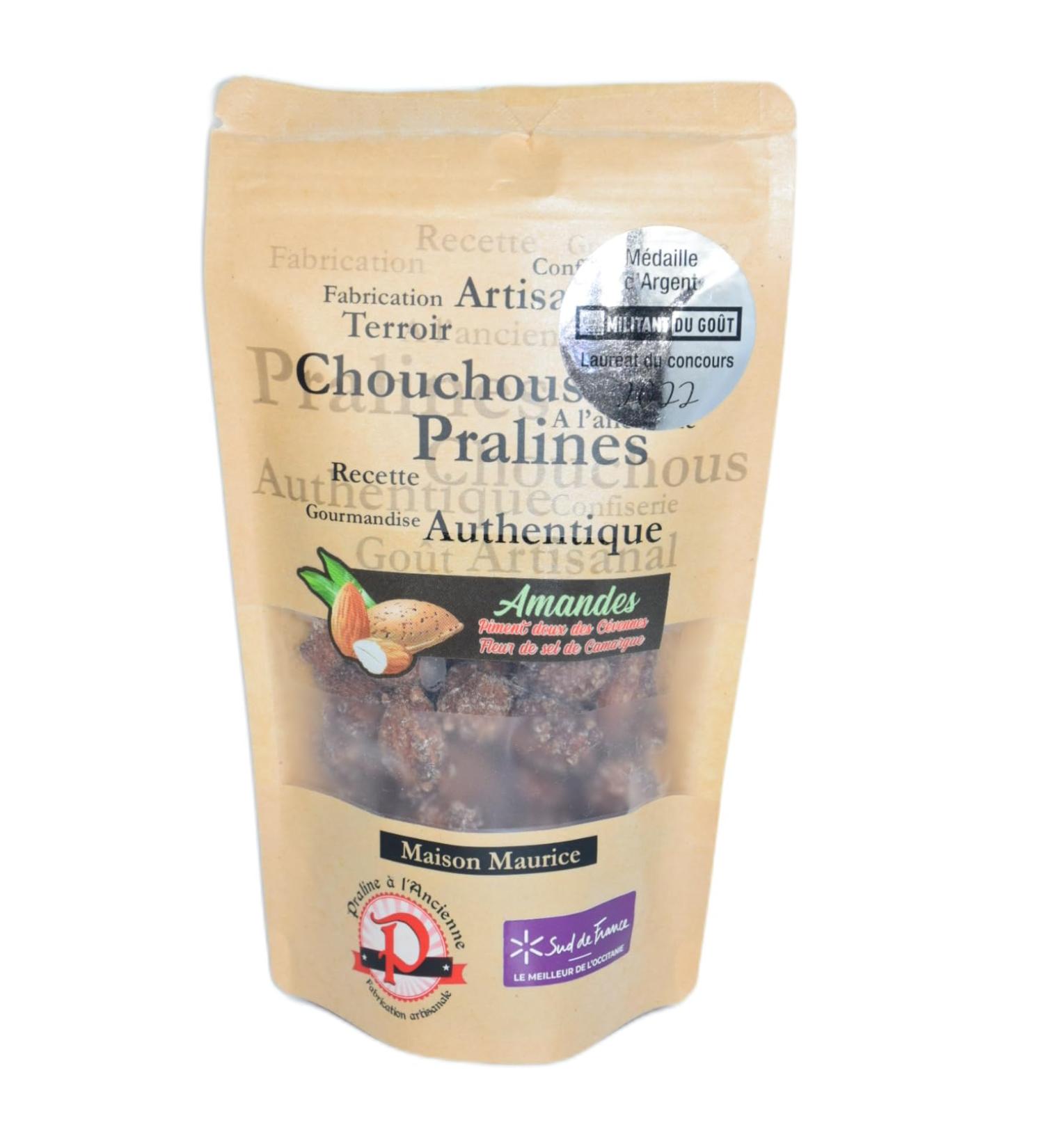 Pralines l'Ancienne - Pralines with Almonds Salt Sweet Chili Pepper 140 g - Real Almond Scrunchies - Caramelized Chilli Pepper - Artisanal Treat - Snack Bag - Made in France - Buy Online on GoSupps.com