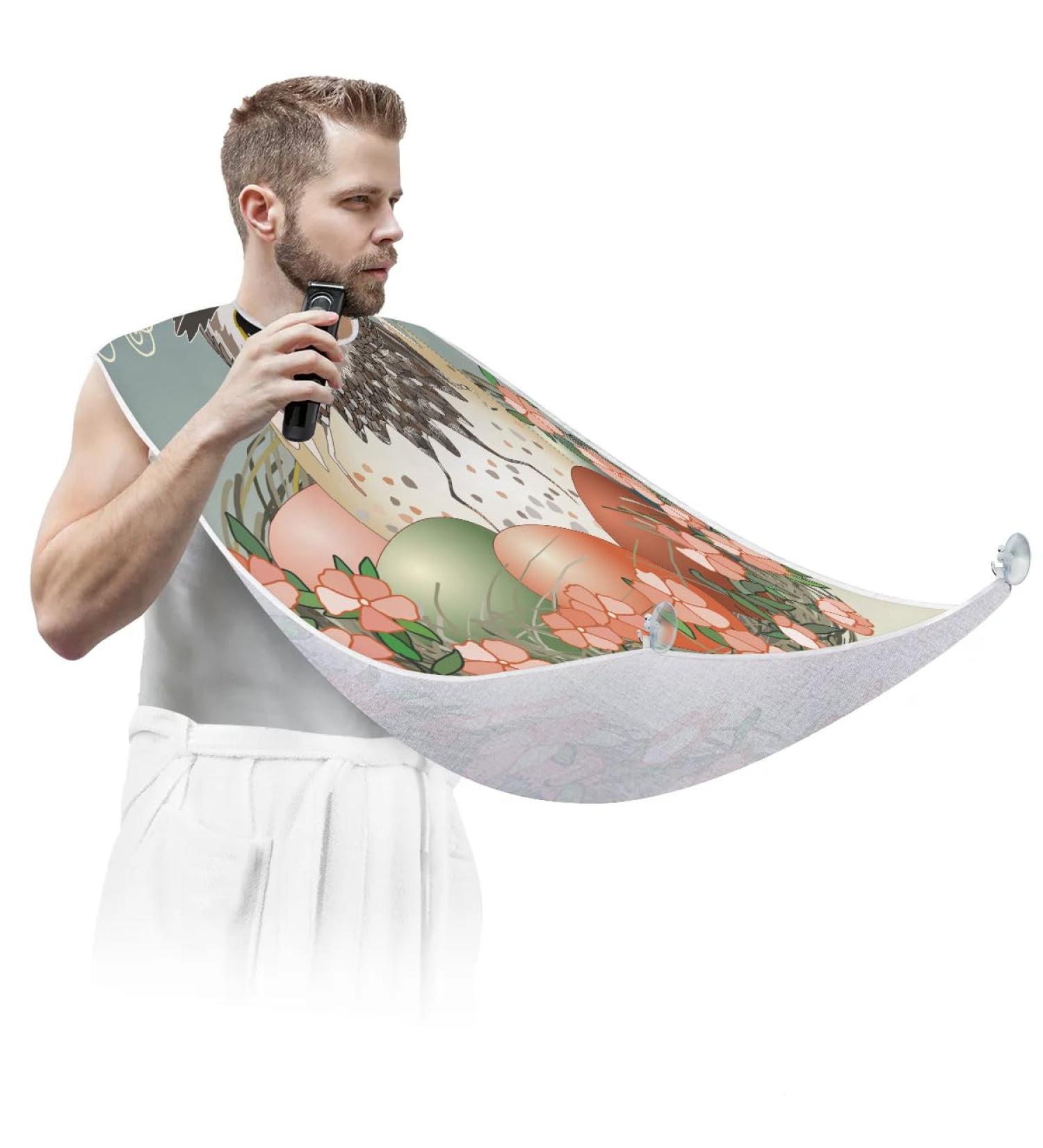 Beard Bib Apron for Men | Non-Stick Waterproof Hair Catcher | Perfect for Shaving & Trimming | Easter Owl Eggs Design - Buy Online on GoSupps.com