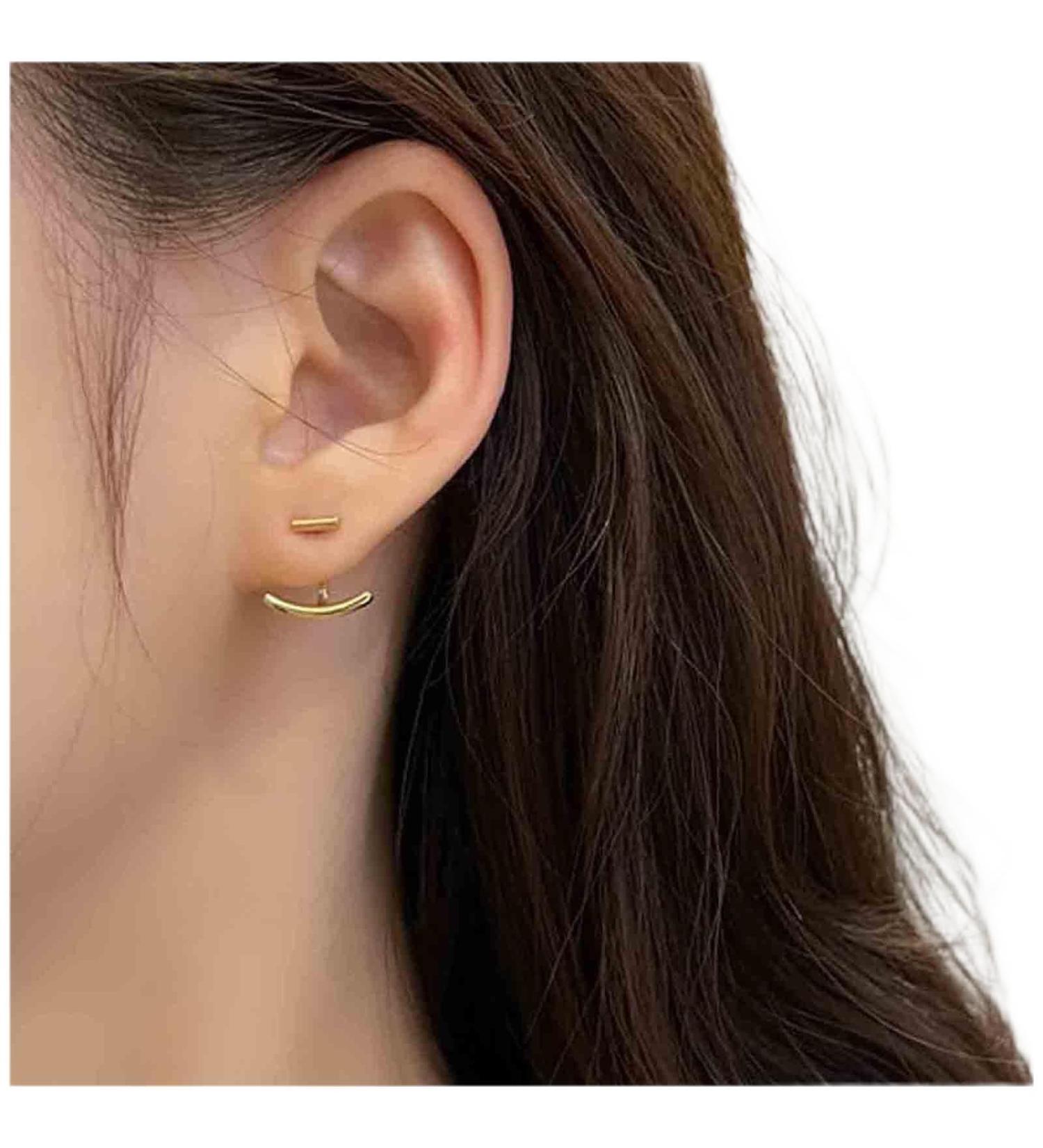 Shop Boho Bar Ear Jacket Earrings - Gold Minimalist Geometric Stick Studs & Crawlers for Women & Girls - Buy Online on GoSupps.com