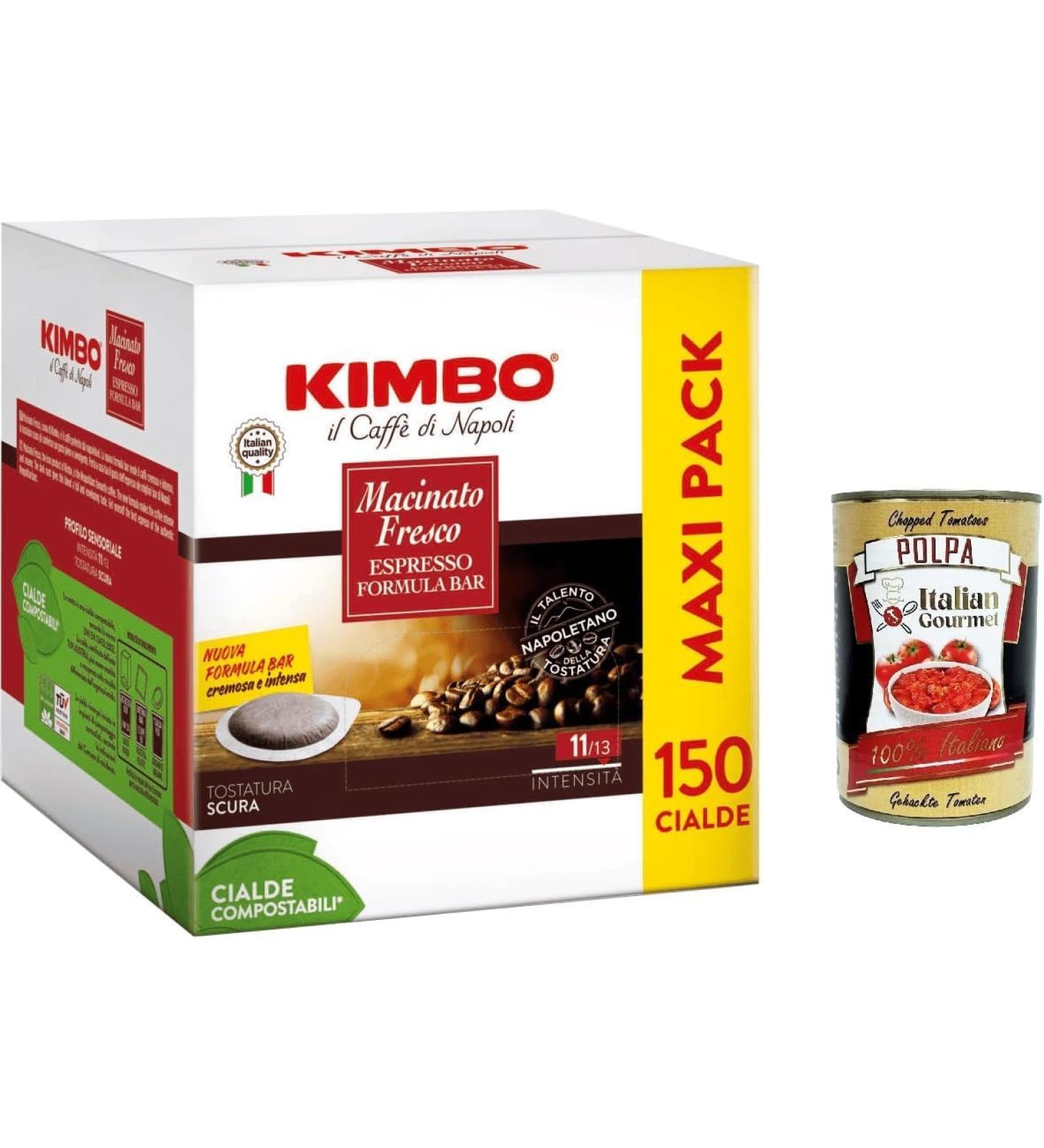 Italian Gourmet Kimbo Espresso Napolitain Formula Bar Macinato Fresco 150 Dosettes Compostables (1050 g) Torr faction Sombre Intensit 11/13 Caf Italien Espresso + Italian Gourmet Polpa