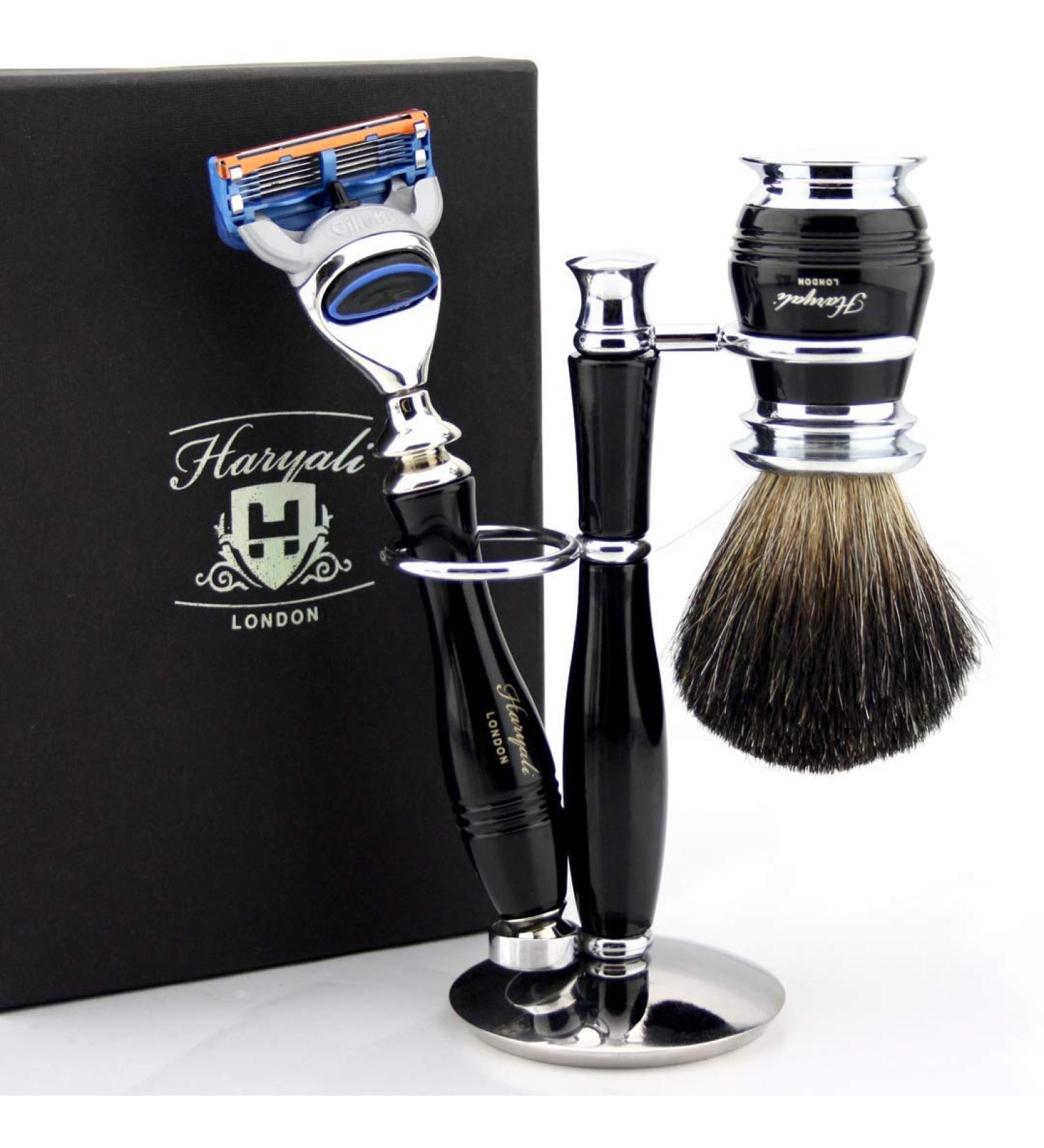 Premium Luxury Wet Shaving Set - Skartusche Razor Elegant Handle & Black Shaving Brush with Double Stand | International Shipping Available - Buy Online on GoSupps.com