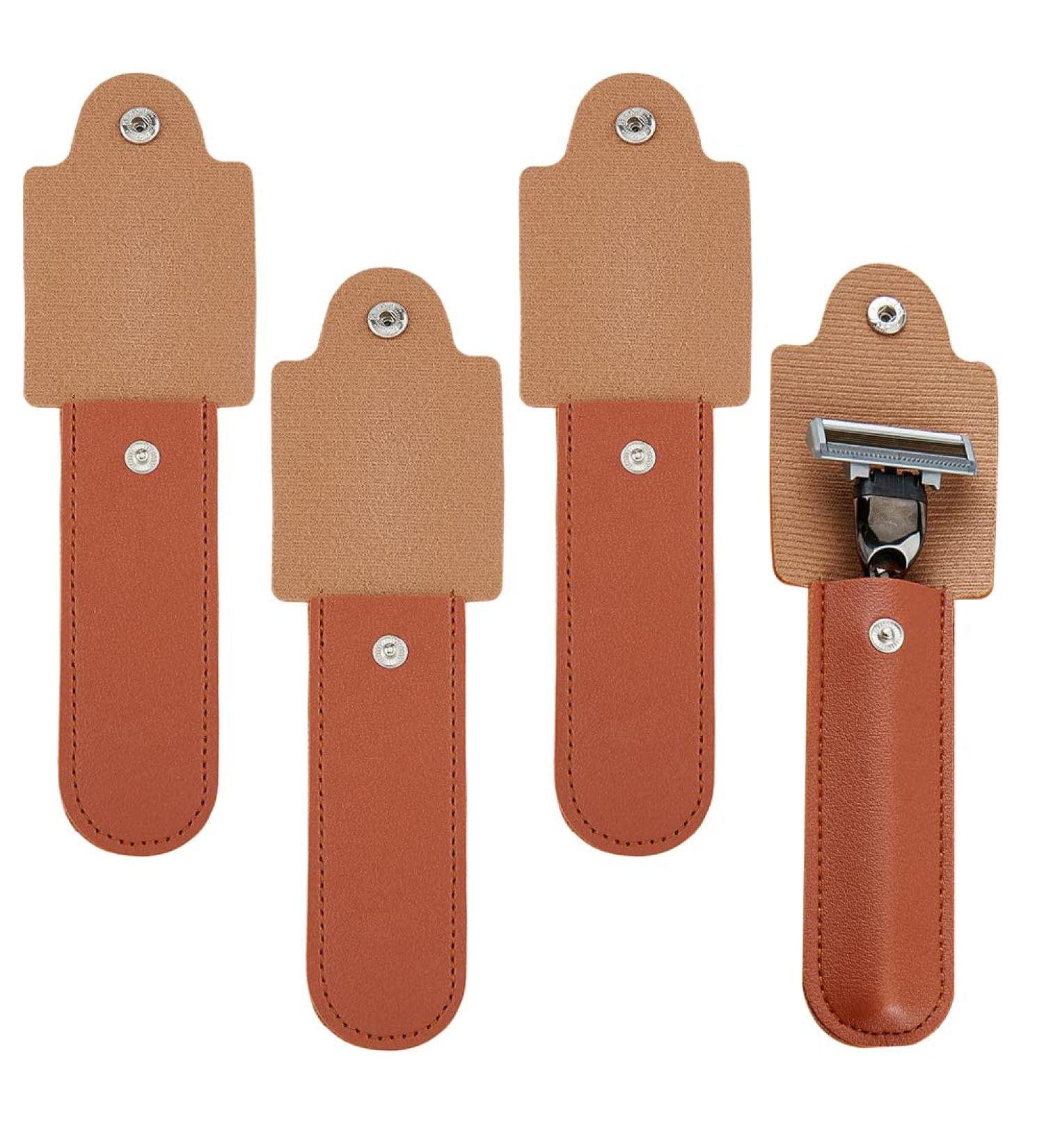 Superfindings 4PC PU Leather Razor Protective Cover - Brown Shaver Sheath & Travel Bag - 141mm Long 109x30mm Indoor Size - Buy Online on GoSupps.com