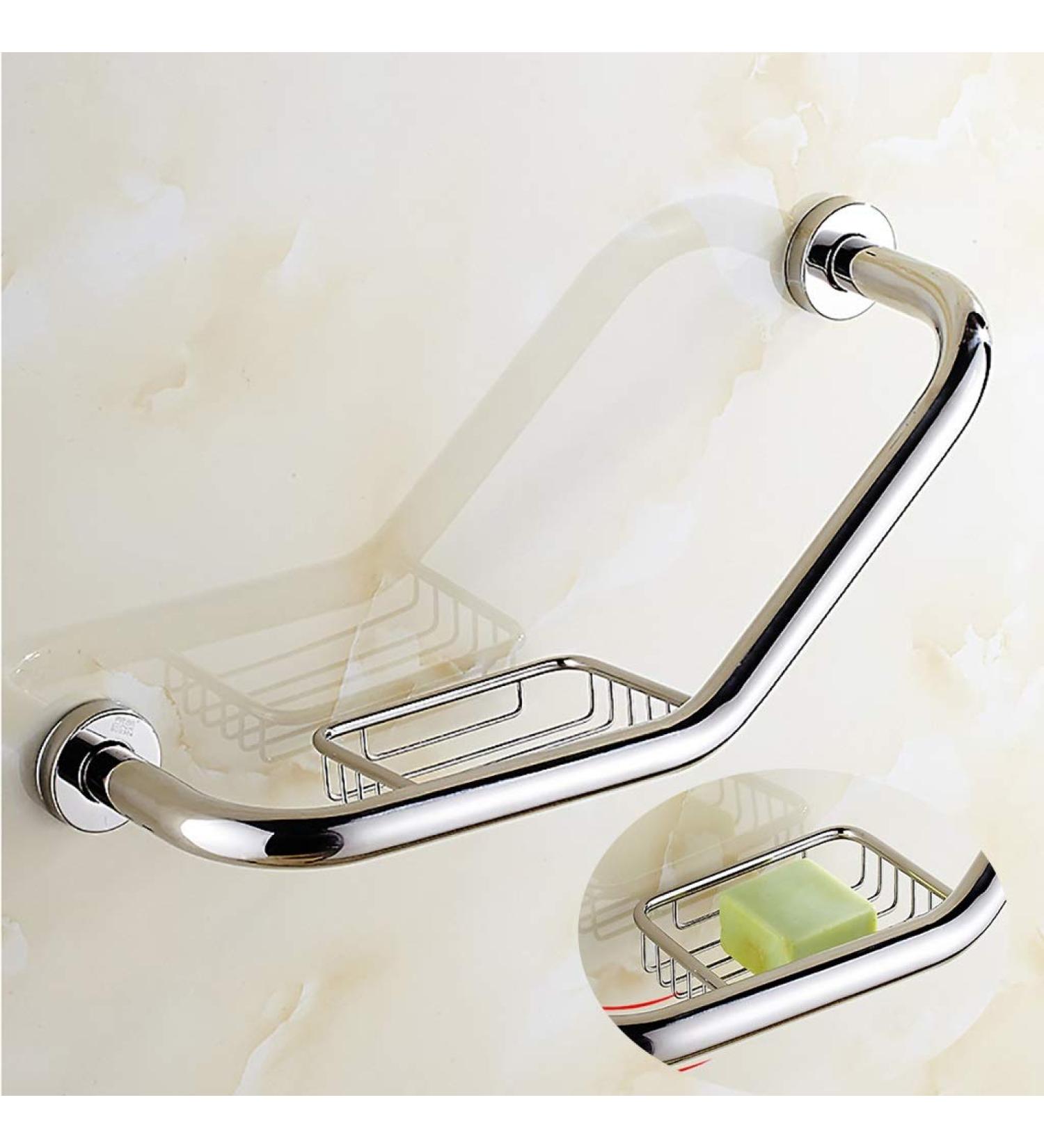 Bathroom Grab Bar Safety Support Rail Handrails for Bathrooms Stainless Steel Silver Curved Shower Grab Bar Soap Dish Safety Non-slip Grab - Buy Online on GoSupps.com