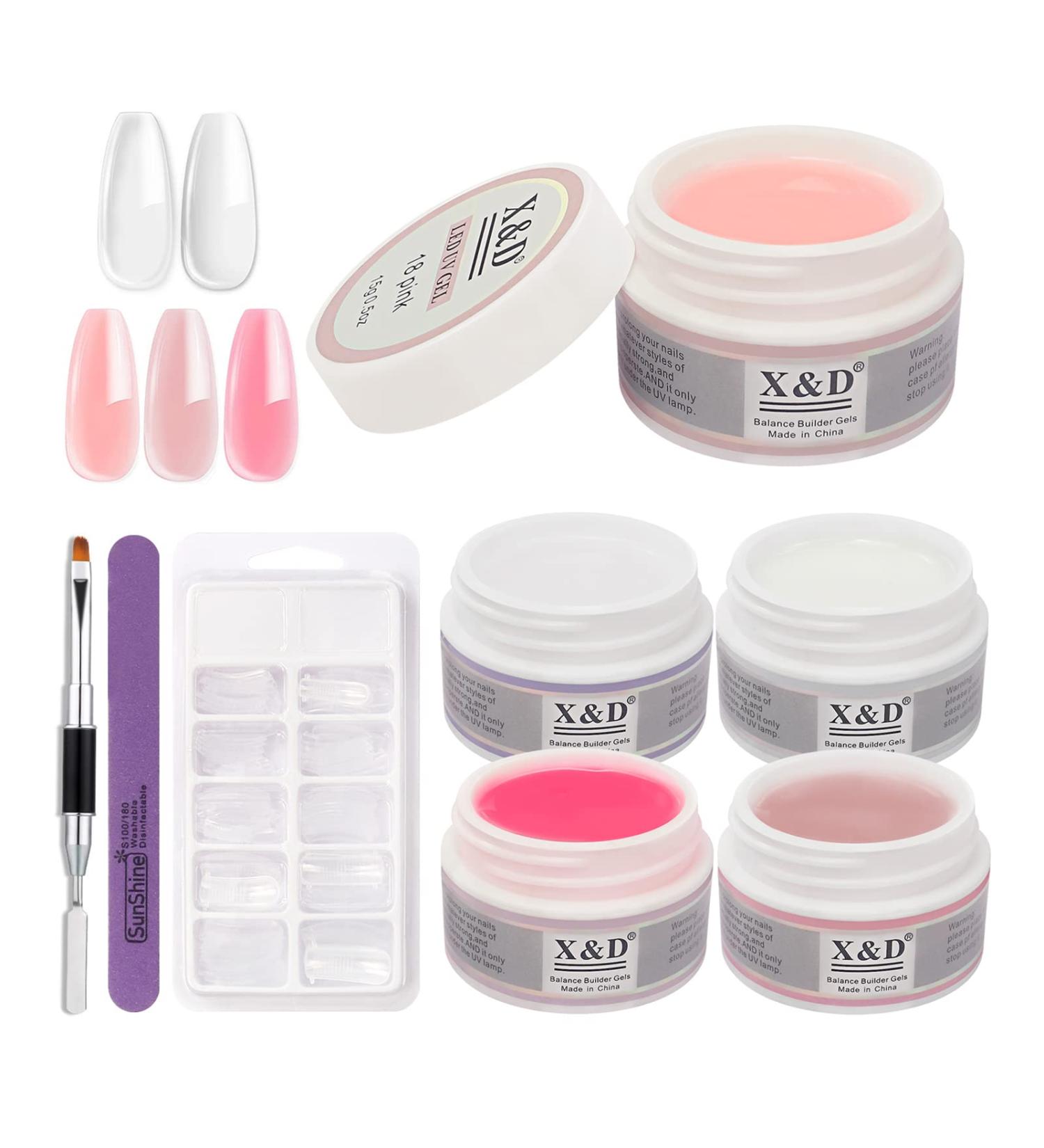 X&D Gel Nail Polish Kit with Polygel Quick Dry Clear Extension - 5 Colors, Dual Forms, Brush, File Set - 8 pcs - Buy Online on GoSupps.com
