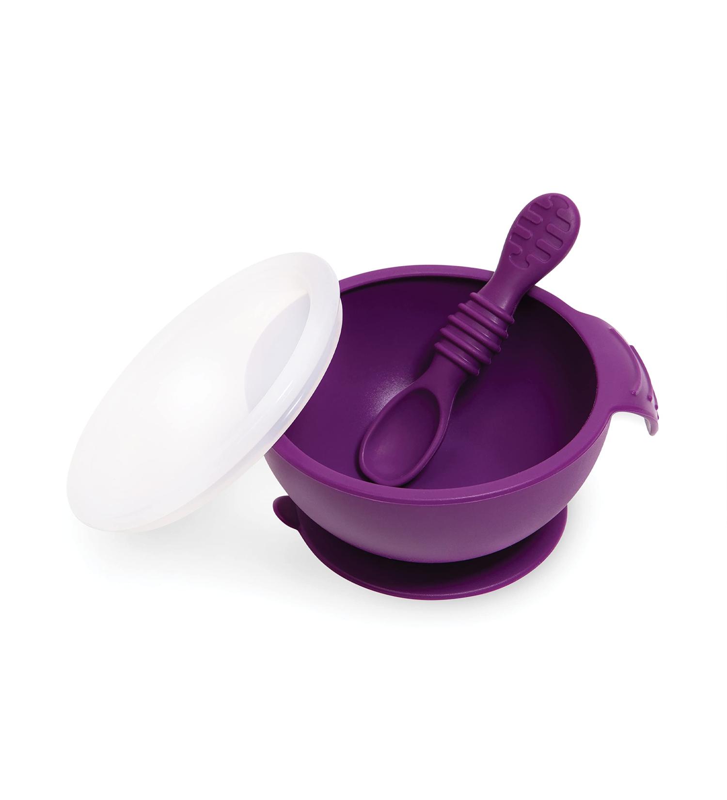 Bumkins Suction Silicone Baby Feeding Set - Purple | BPA-Free Bowl, Lid, Spoon | Ideal for First Feeding & Baby Led Weaning - Buy Online on GoSupps.com