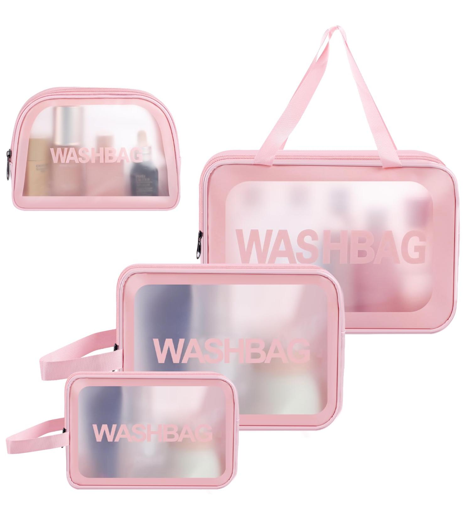 4 Pcs Clear Travel Toiletries Bag Set for Women | Waterproof PVC Makeup Bag | Pink Travel Toiletry Bags for Girls - Buy Online on GoSupps.com