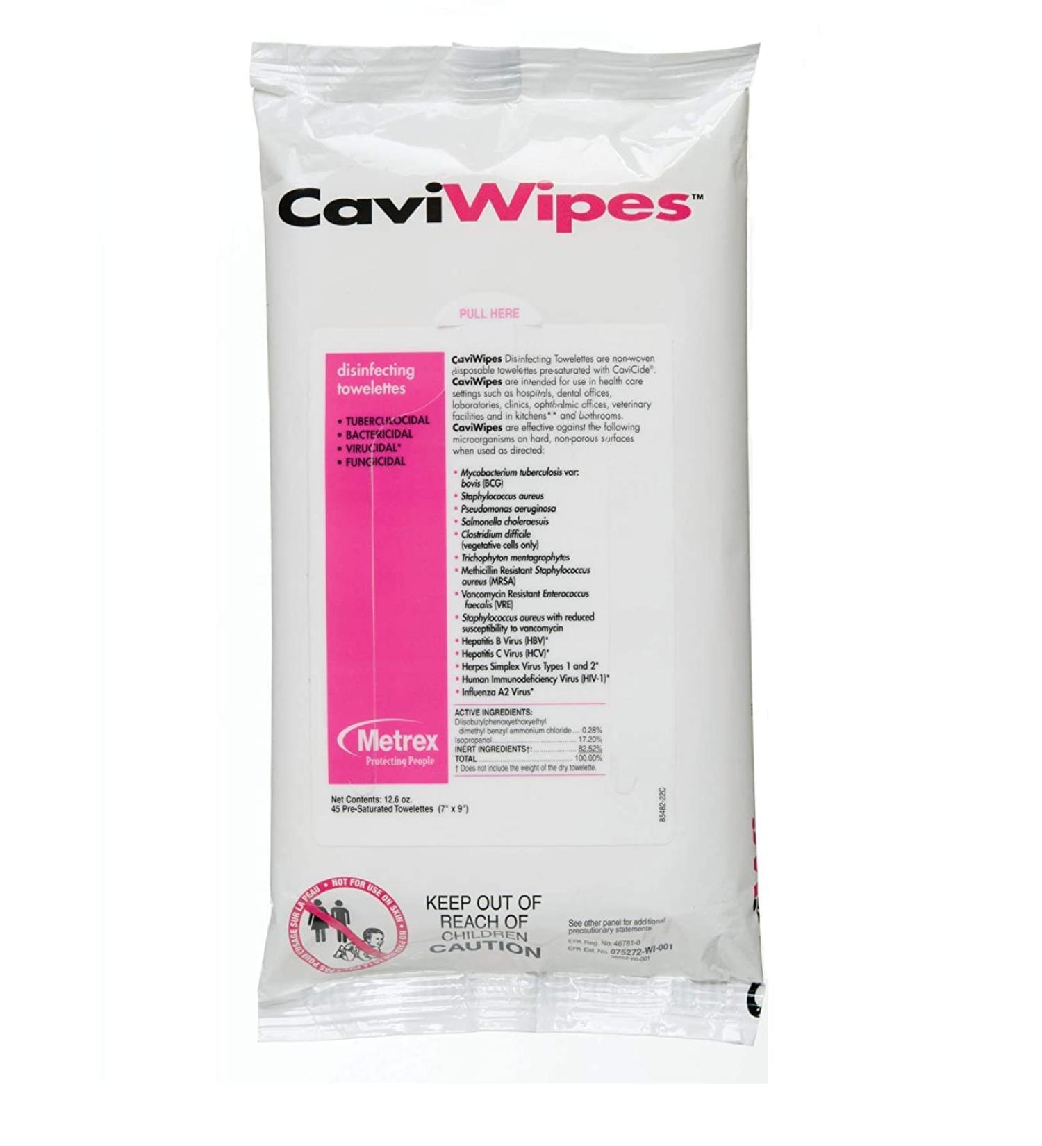 Metrex 13-1224 CaviWipes Surface Disinfectant Towelette - 45 Pack, 7 Width x 9 Length - Buy Online on GoSupps.com