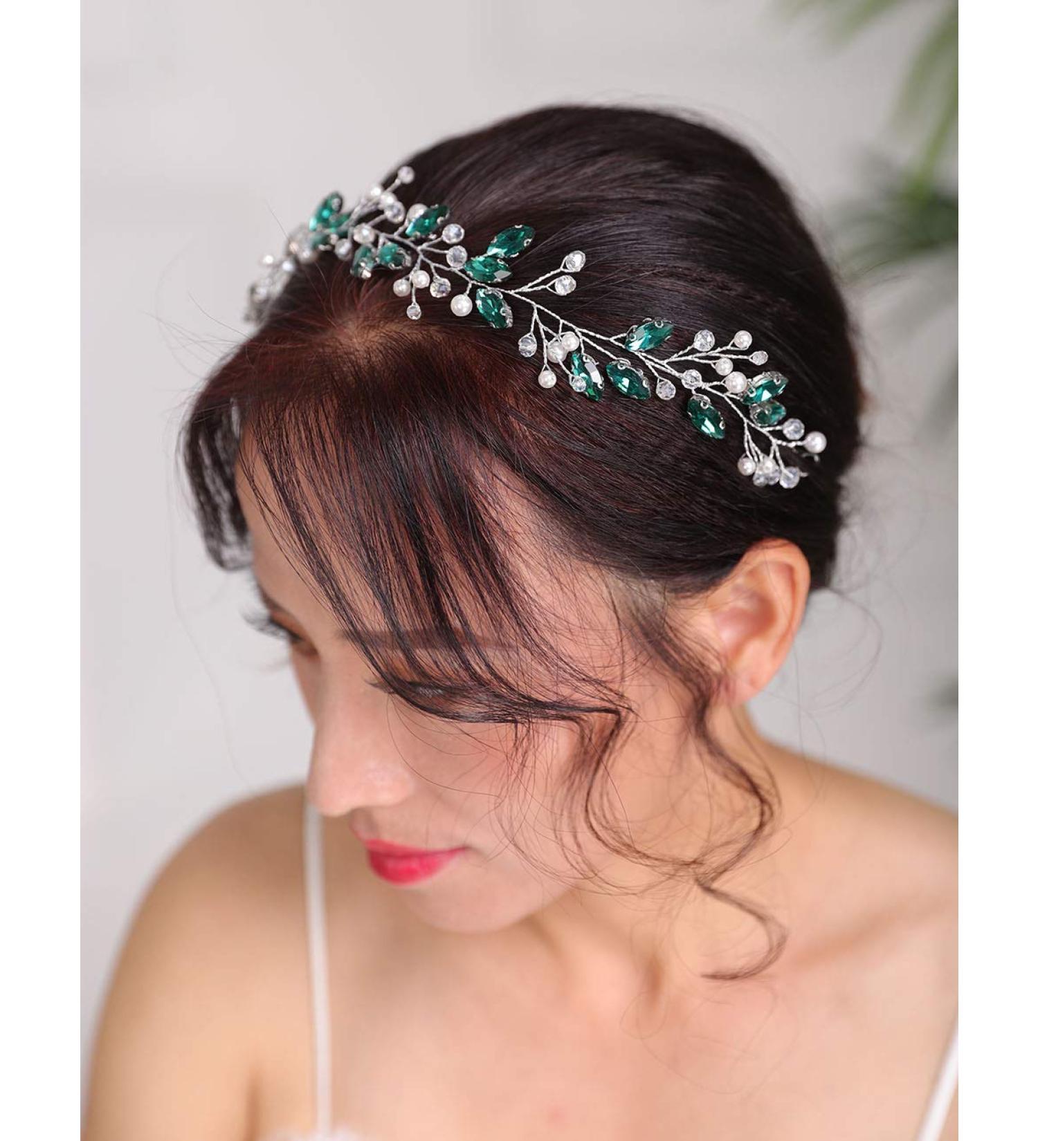 Deniferymakeup Silver Wedding Headband with Green Crystals | Elegant Hair Accessories for Women & Girls - International Shipping - Buy Online on GoSupps.com