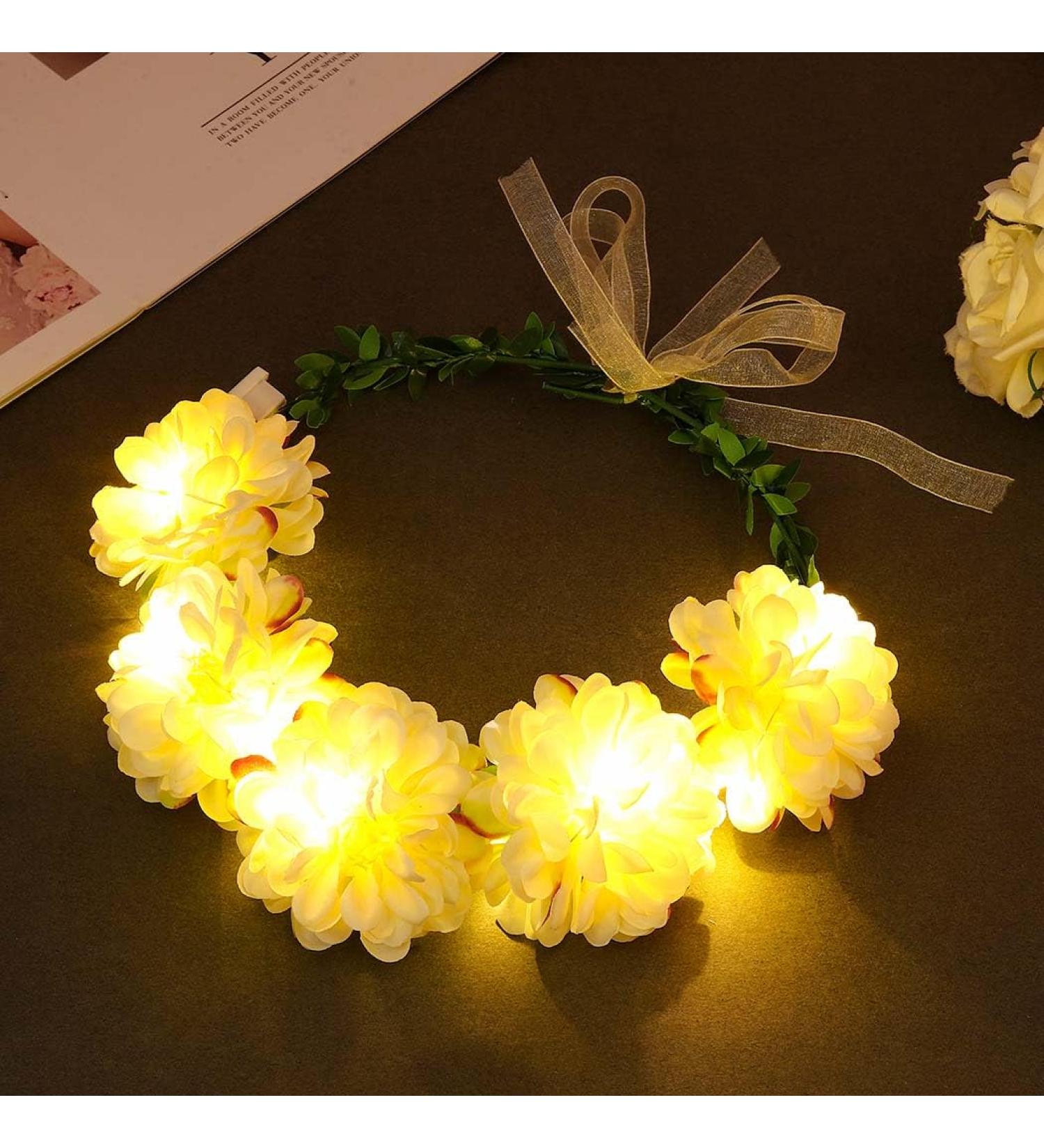Zoestar Light Up Flower Headband Bridal Crown Headbands LED Floral Wreath Headpiece Luminous Festival Party Hair Accessories for Women and Girls (White) - Buy Online on GoSupps.com