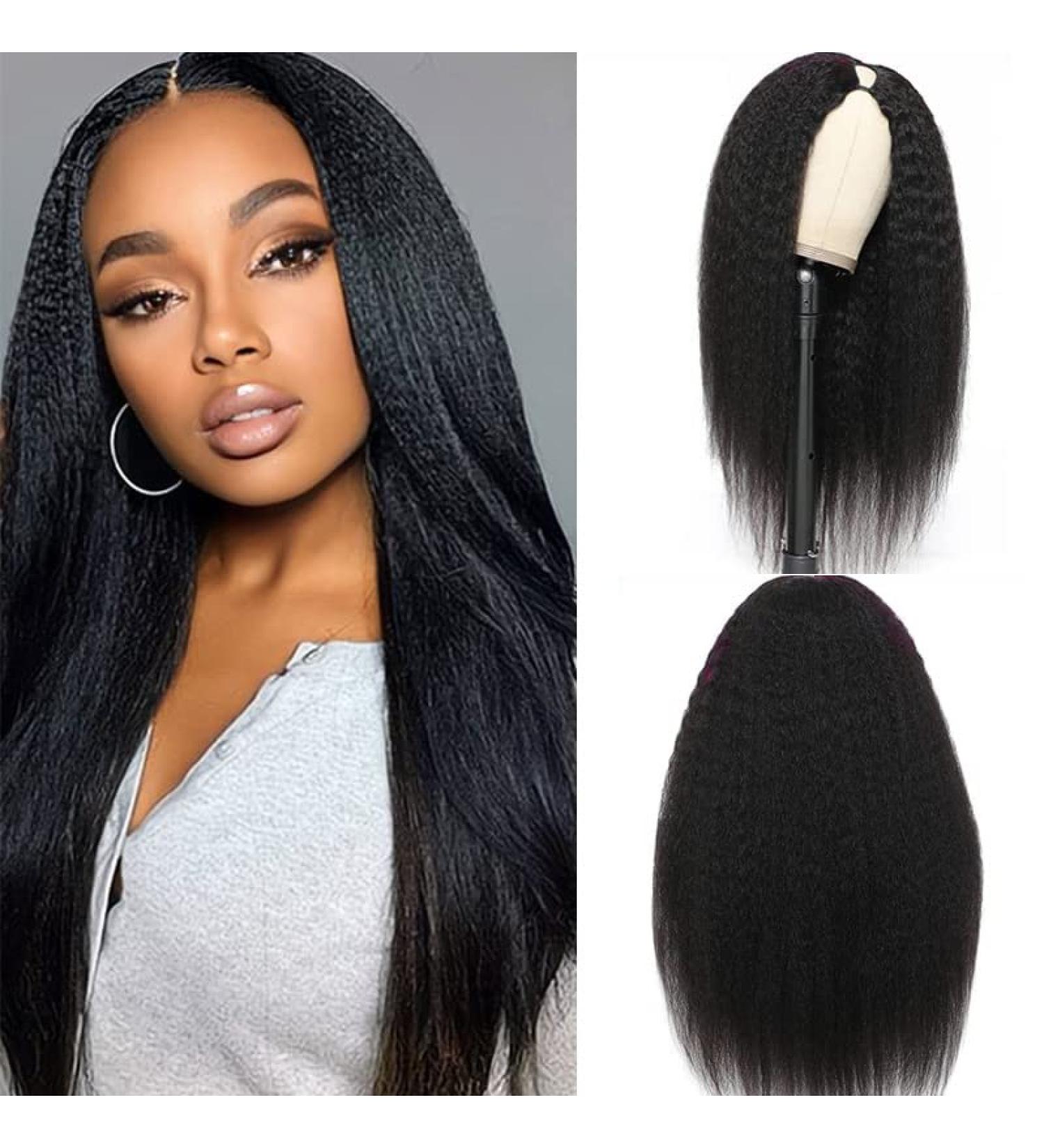 18 Inch Yaki Straight V Part Wig | Upgrade U Part Human Hair Wig for Black Women - Buy Online on GoSupps.com