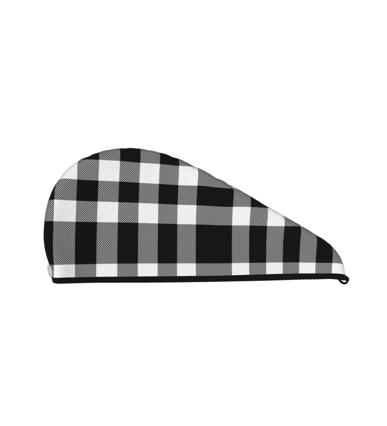 White & Black Plaid Microfiber Hair Towel - Super Absorbent Coral Velvet Wrap for Long Curly Thick Hair - Quick Dry Cap for Women - Buy Online on GoSupps.com