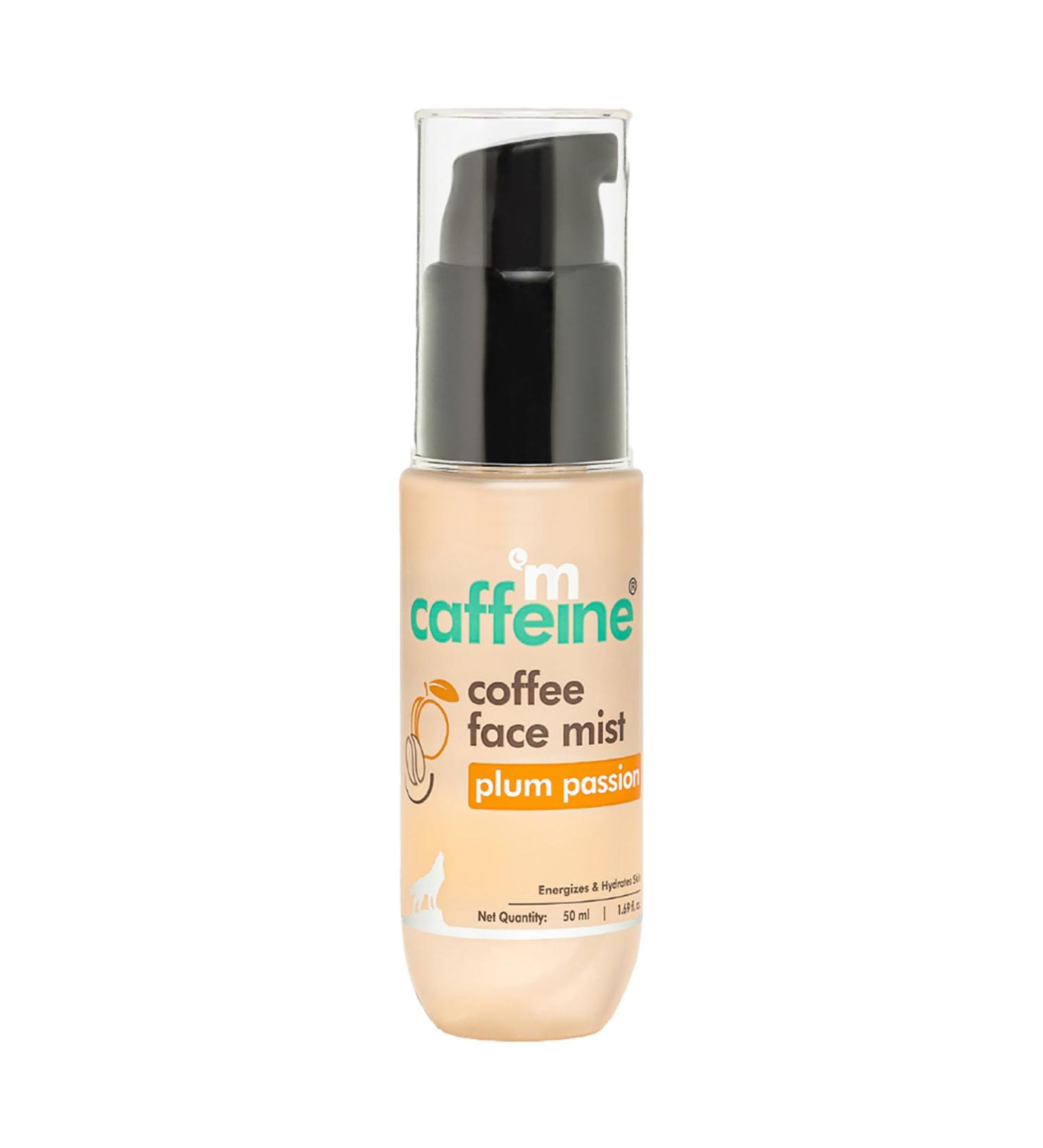 mCaffeine Plum Passion Hydrating Coffee Face Mist - Hyaluronic Acid & Caffeine Infused Spray for Glowing Skin | Lightweight Non-Sticky Alcohol-Free | Energizes & Tones Skin | 50ml | International Shipping Available - Buy Online on GoSupps.com