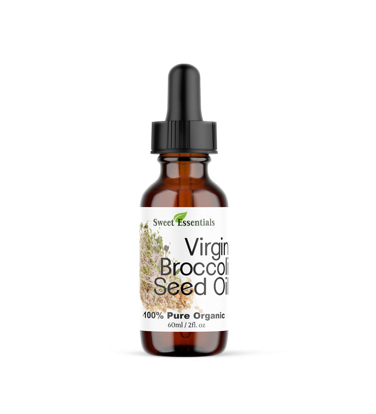 Sweet Essentials Organic Unrefined Broccoli Seed Oil - 100% Pure & Cold-Pressed - Natural Moisturizer for Skin Hair | 2oz Glass Bottle | Imported from Canada - Buy Online on GoSupps.com
