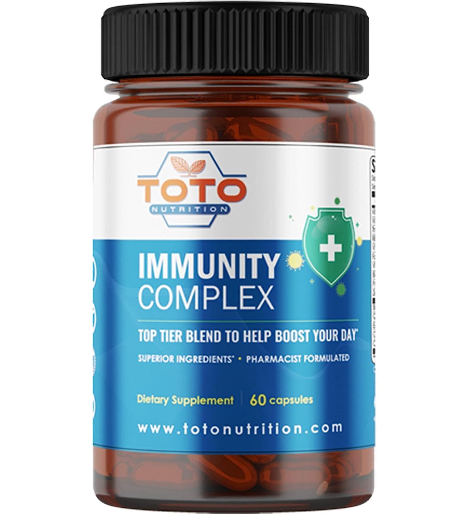 TotoNutrition Immunity Support Booster with Vitamin C D Elderberry Echinacea Zinc Quercetin Curcumin Ginger B Vitamins Supplement Vegan Gluten Free No Gelatin - Buy Online on GoSupps.com