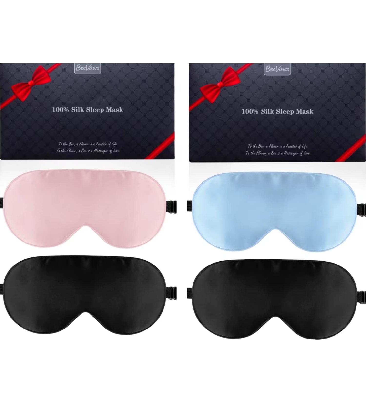 4 Pack Silk Sleep Masks in Pastel Blue and Black - Ultimate Sleep Comfort Set - Buy Online on GoSupps.com