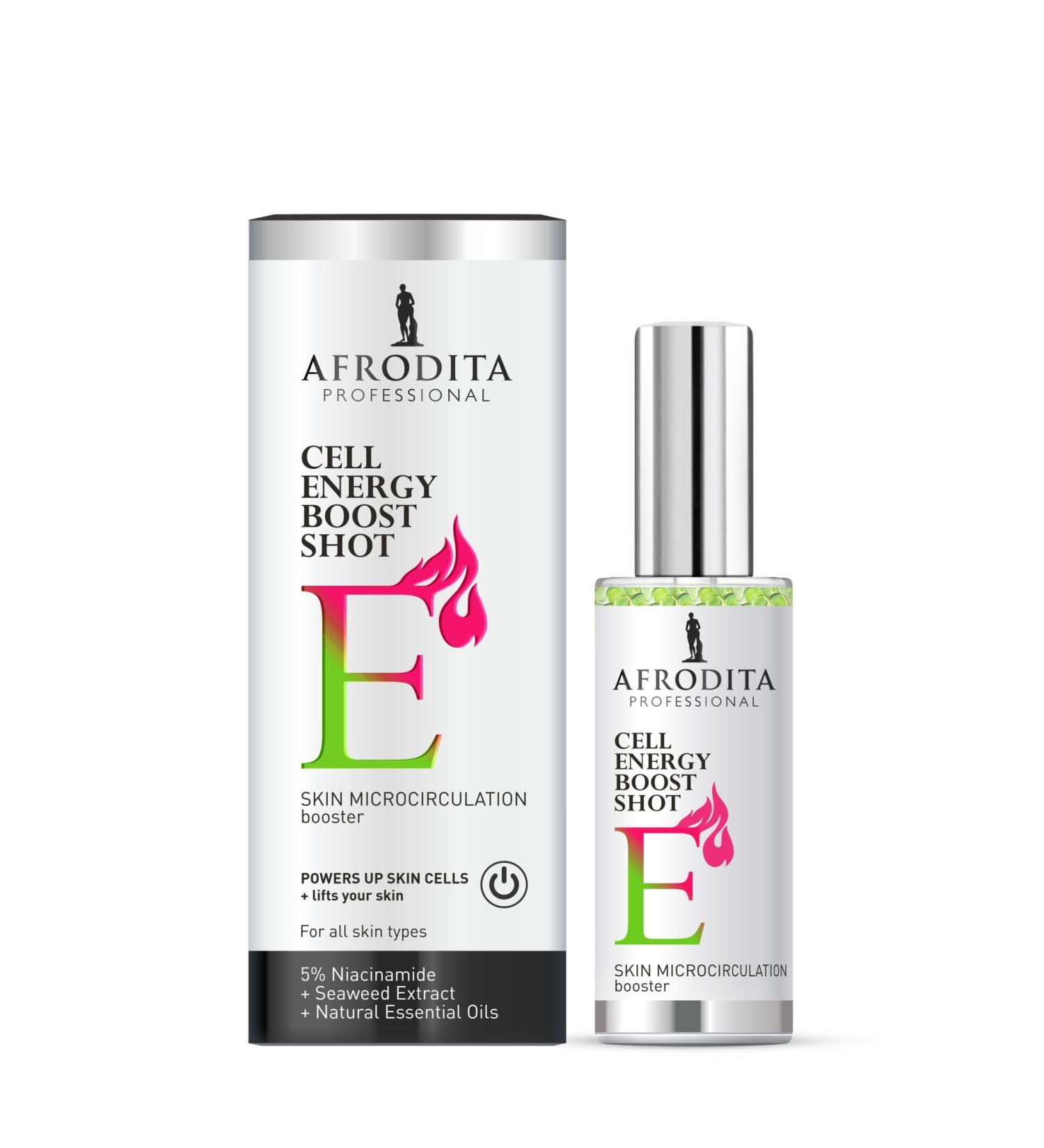 Afrodita Professional Cell Energy Boost Shot Facial Serum 30 ml skin microcirculation booster with 5 niacinamide algae and aloe revitalizes tired skin and refines the skin - Buy Online on GoSupps.com
