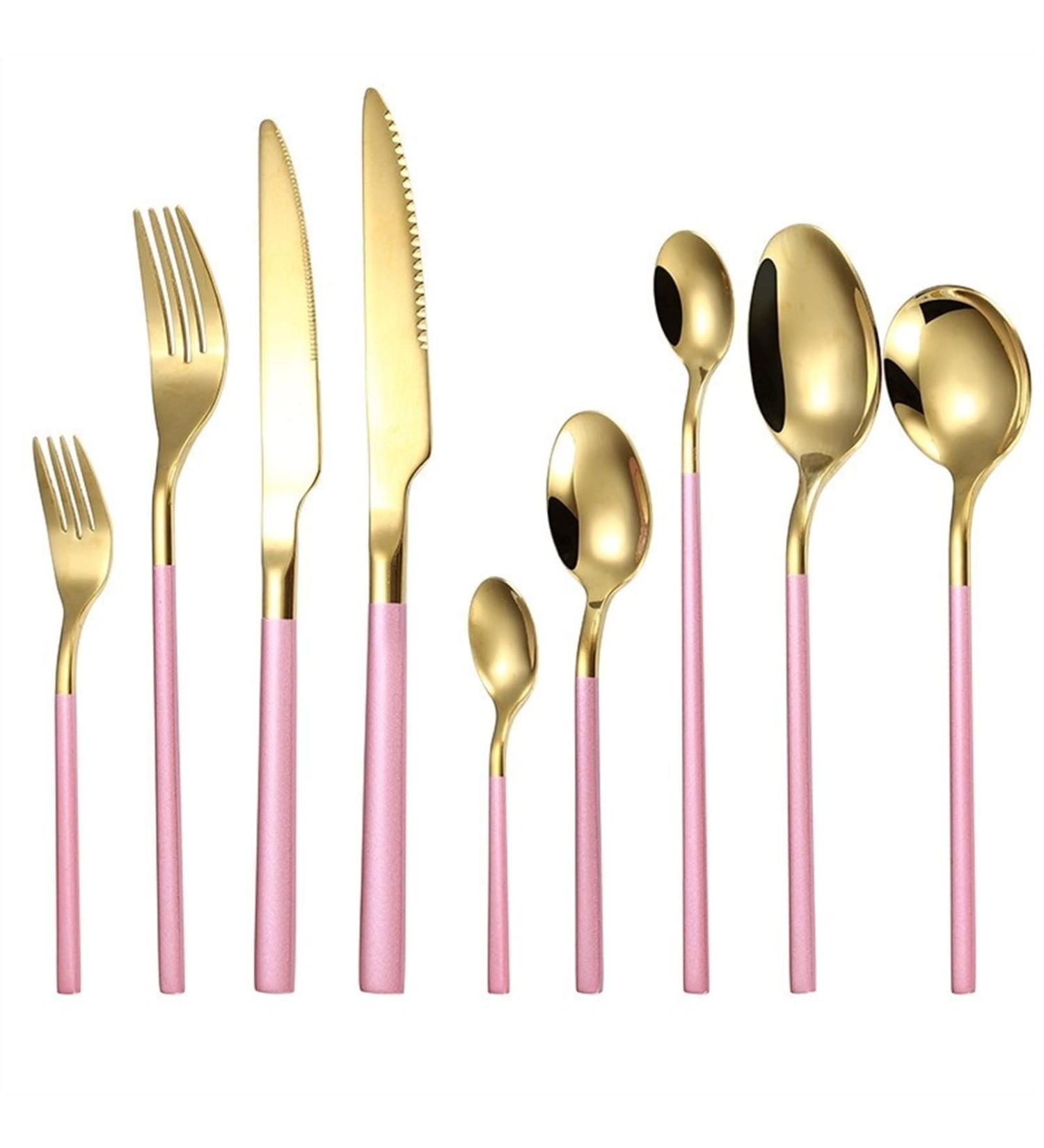 NEAFP Flatware Sets 9PCs Cutlery Set Gold/Silver Cutlery Glossy Stainless Steel Tableware Sets Kitchen Fork Spoon Knive Steel Cutlery Silverware Set (Color : Pink Gold) - Buy Online on GoSupps.com