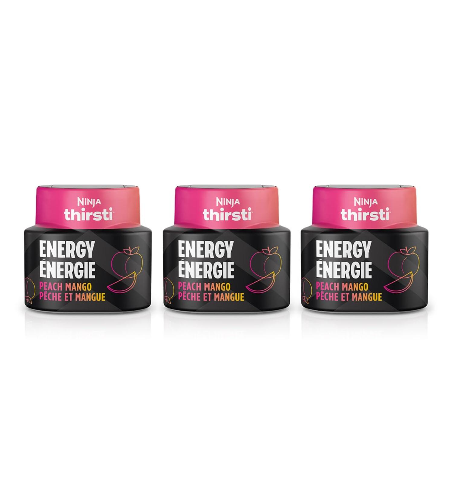 Ninja Thirsti ENERGY Peach Mango Flavoured Water Drops with invigorating caffeine and contain 0 calories* 0 sugar* (*per 12oz classic serving) . Turn water into refreshing fruit-flavoured sparkling or still drinks with Ninja Thirsti Energy Flavoured Water - Buy Online on GoSupps.com