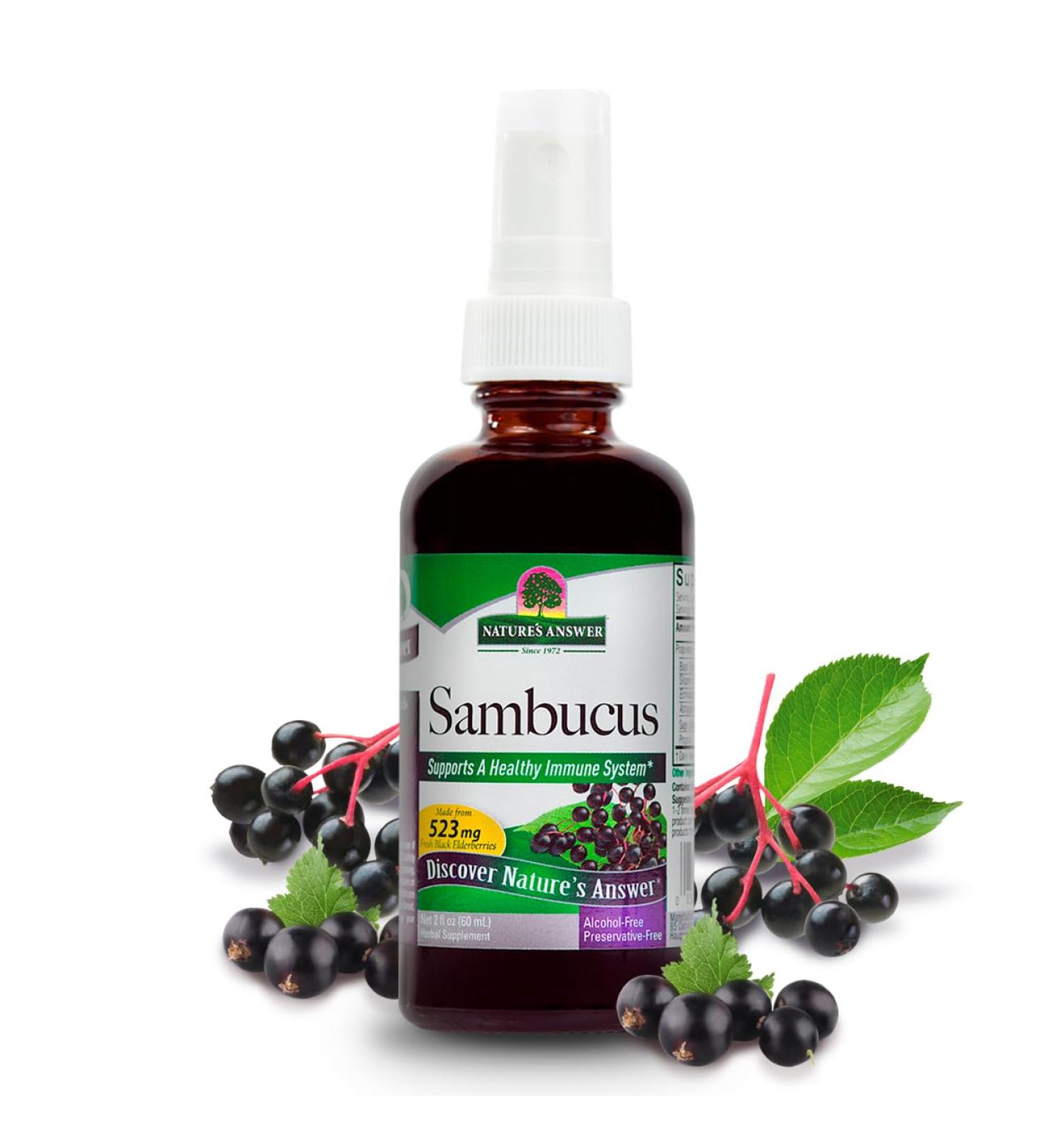Nature's Answer Sambucus Spray | Supports a Healthy Immune System | Infused with Slippery Elm, Sage & Echinaea | Alcohol-Free, Gluten-Free, Kosher Certified & No Preservatives 2oz - Buy Online on GoSupps.com