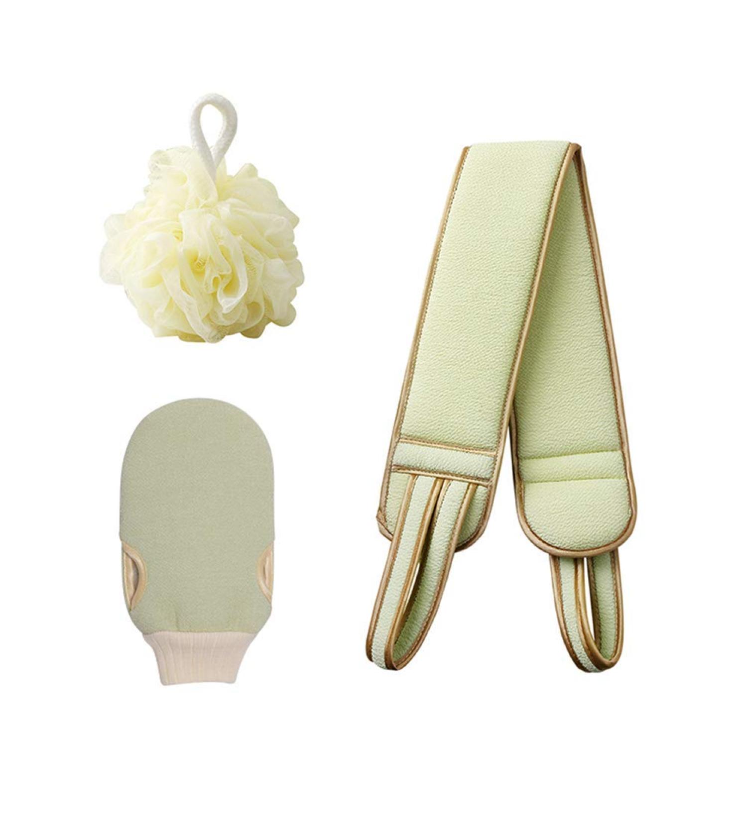 Pppsdl Bathing three-piece Loofah Sponge Pouf Body Scrubber Exfoliator Exfoliating Back Scrubber Sponge Pad Exfoliating Scrubber Sponge Glove(Green)