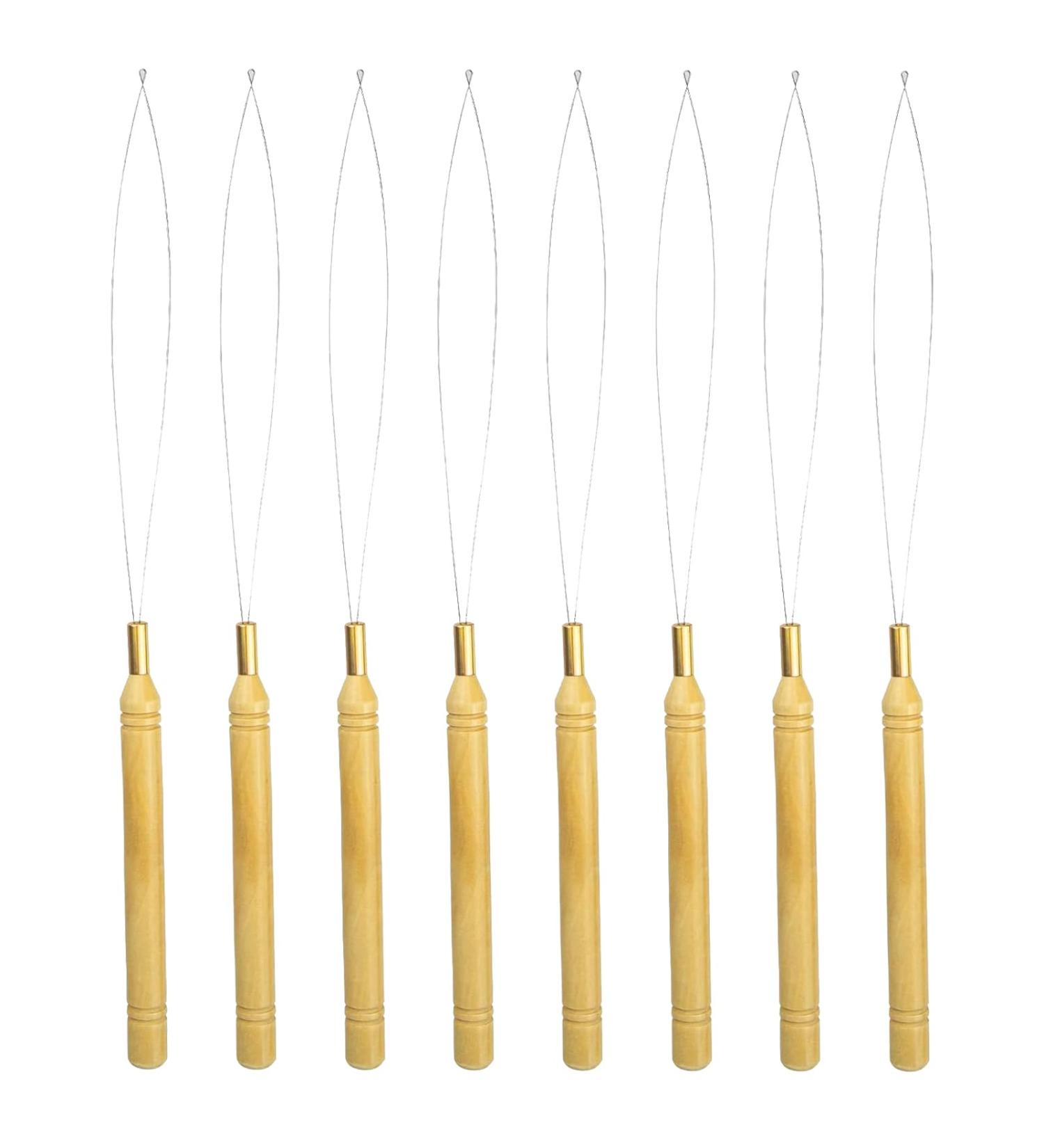 8 Pieces Hair Extension Loop Needle Threader Tool Hair Extension Loop Needle Wood Hair Extension Pulling Hook Tools for Micro Rings Nano beads Styling Accessories - Buy Online on GoSupps.com
