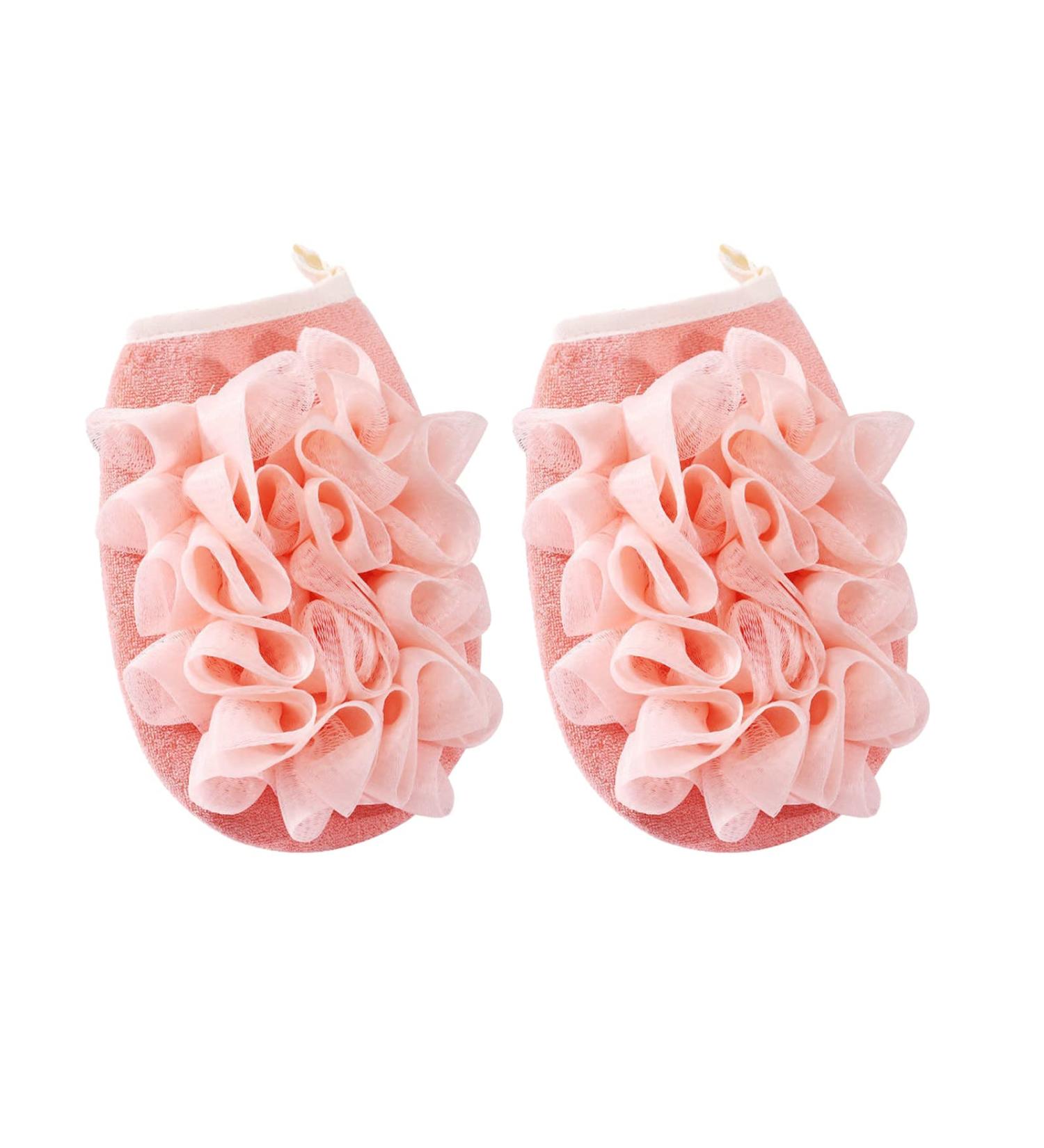 2PCS Pink Exfoliating Shower Gloves & Flower Bath Ball - Deep Cleaning Body Pad for Spa & Bathhouses - Buy Online on GoSupps.com