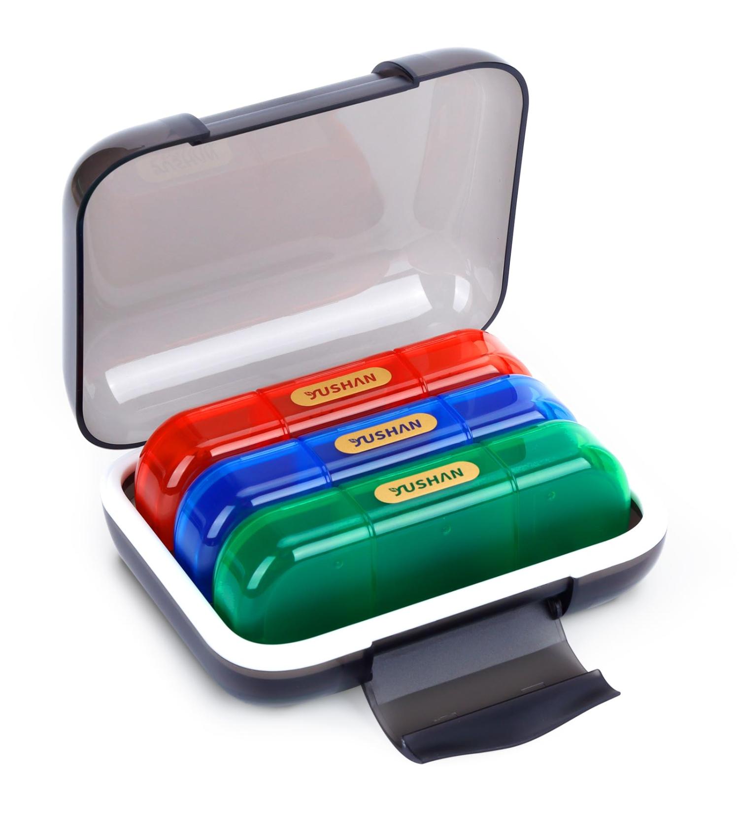 YUSHAN Travel Pill Organizer - Weekly 3 Times a Day | BPA-Free Cute Design for Vitamins & Supplements - Rainbow Petite Black - Buy Online on GoSupps.com