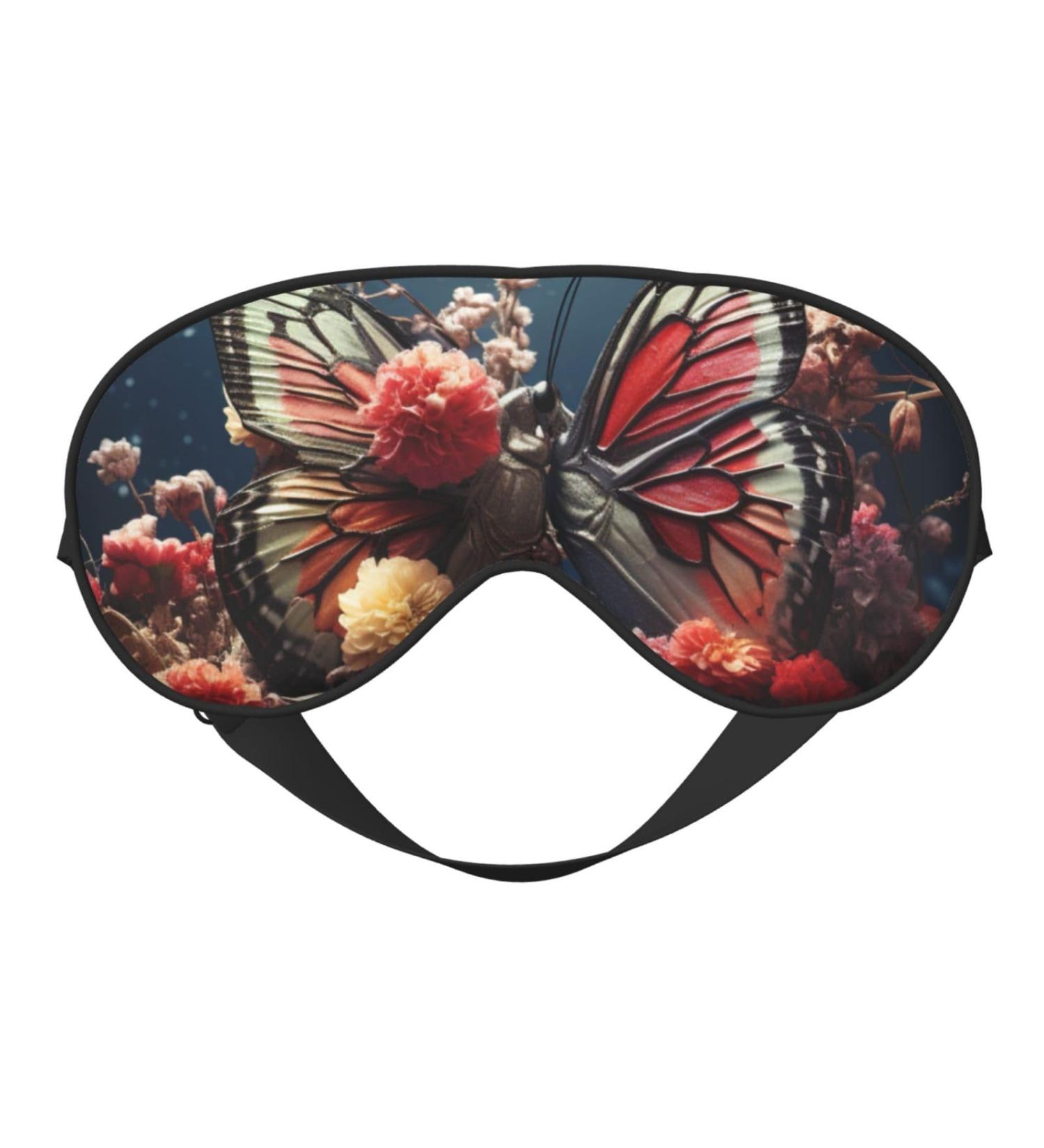 BREAUX Butterfly Kissing Flowers Print Double Sided Eye Mask | Blackout Sleep Mask for Women & Men | Comfortable All Night Rest - Buy Online on GoSupps.com