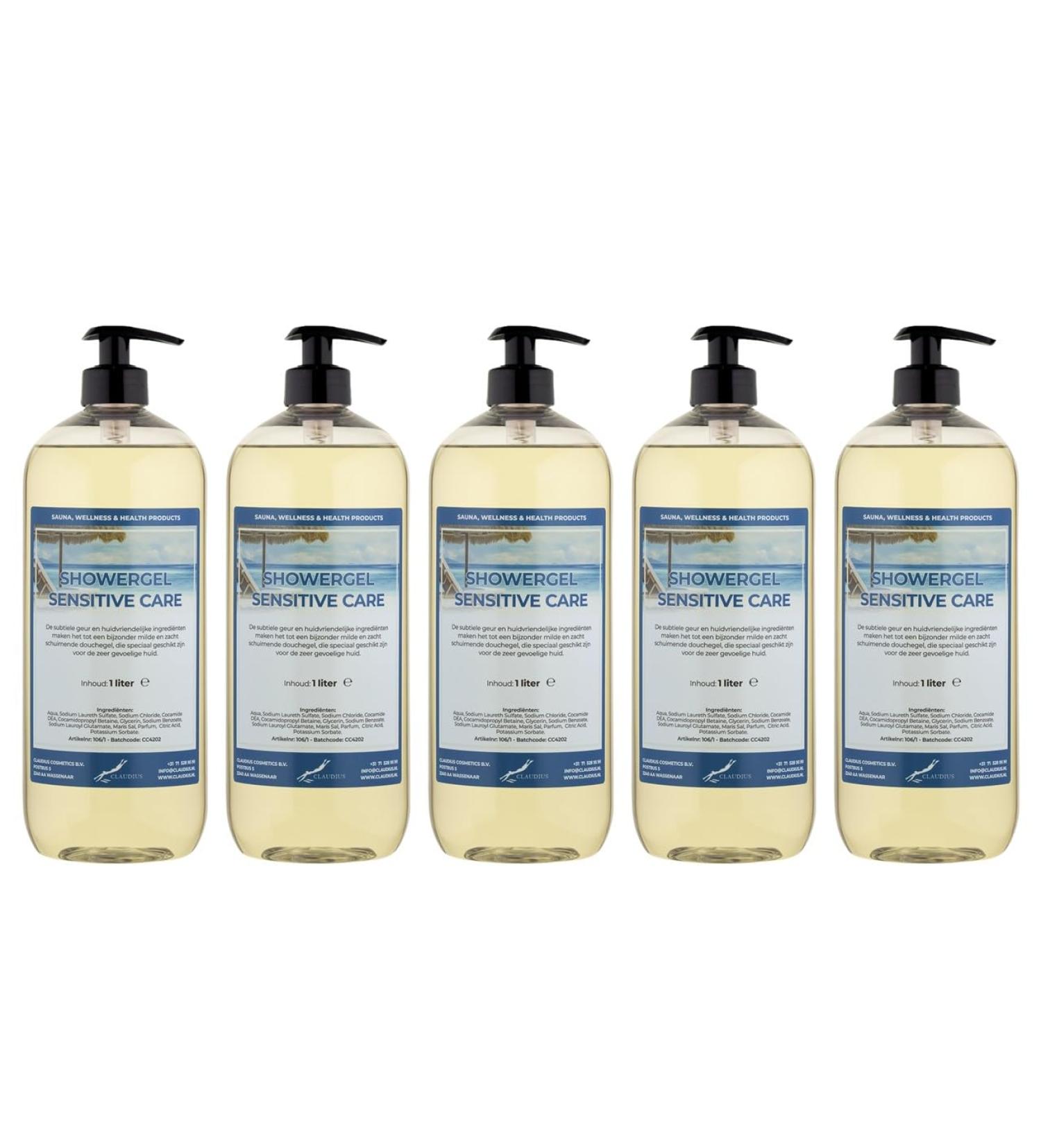 Claudius Showergel Sensitive Care 5 x 1 liter with 5 pumps transparent